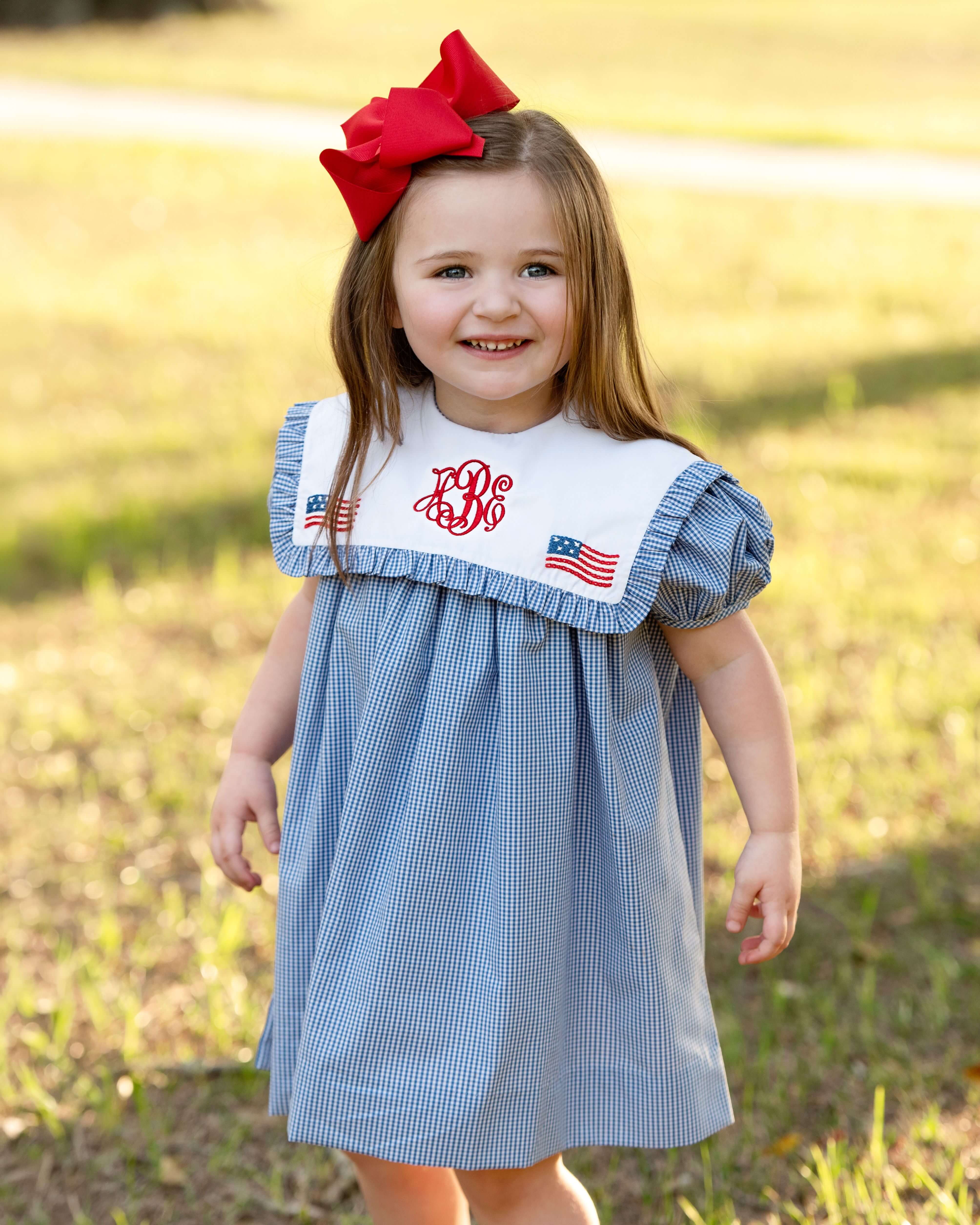Navy Gingham Embroidered Flag Dress - Image 2