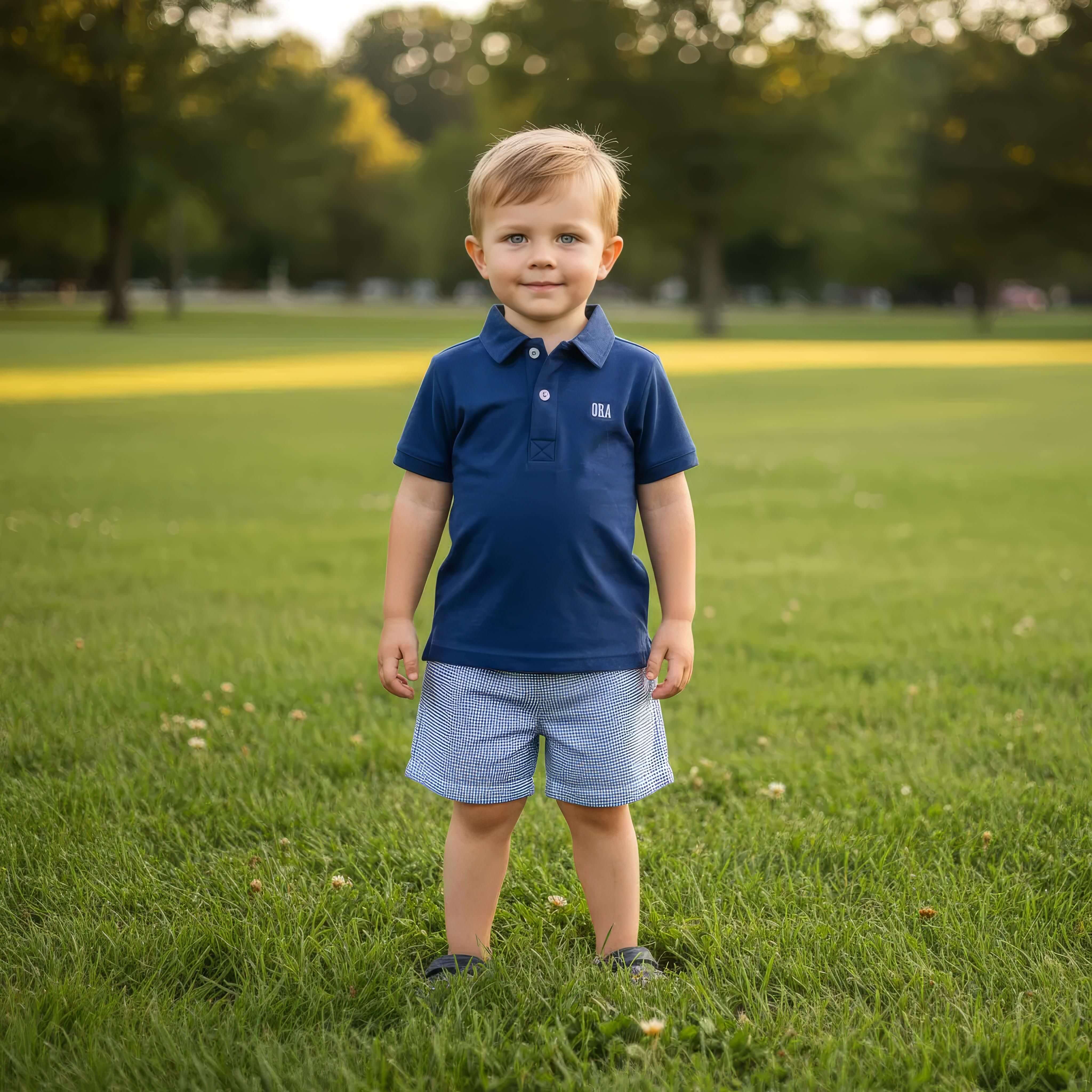 Navy Gingham Polo Short Set - Image 2