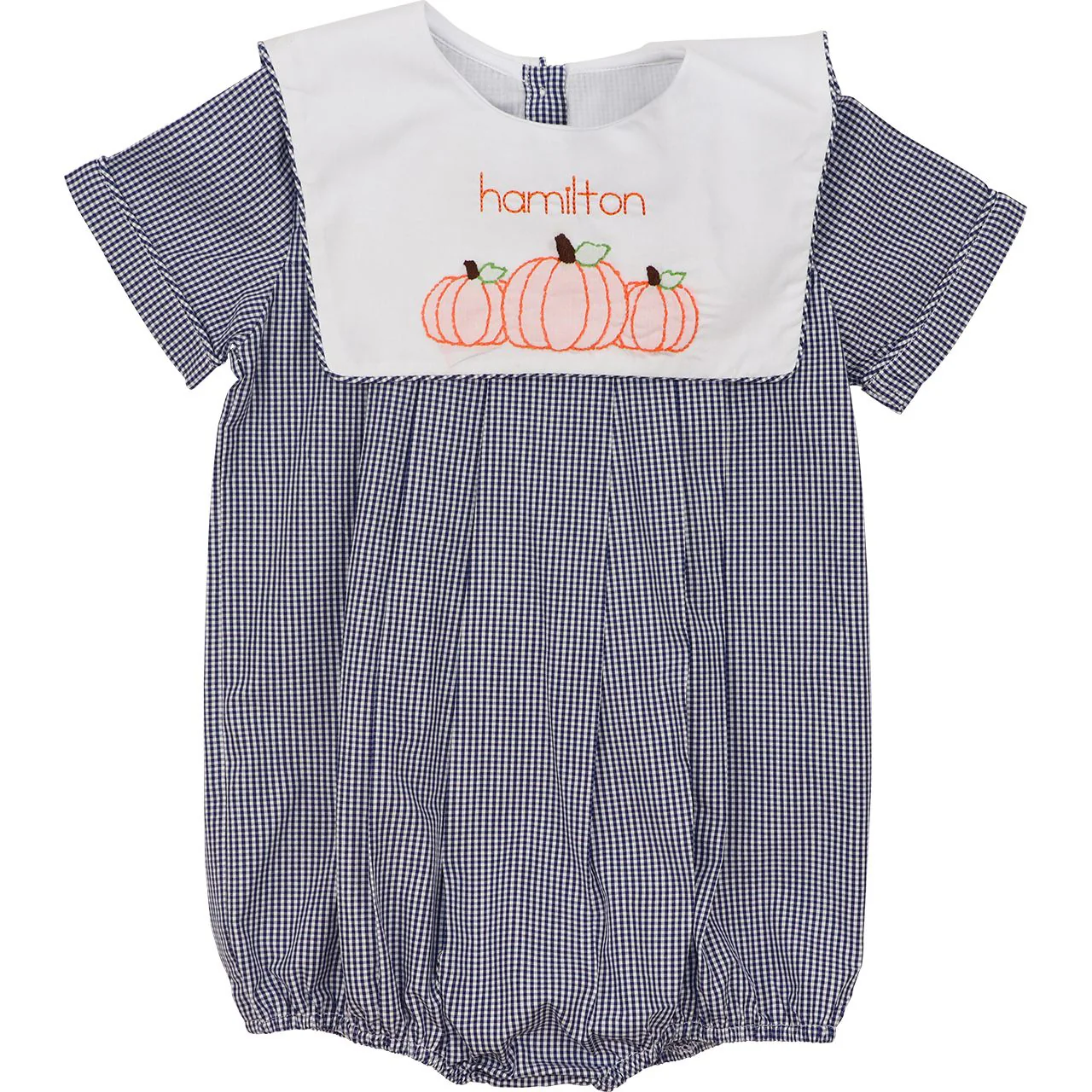 Navy Gingham Shadow Embroidered Pumpkin Bubble