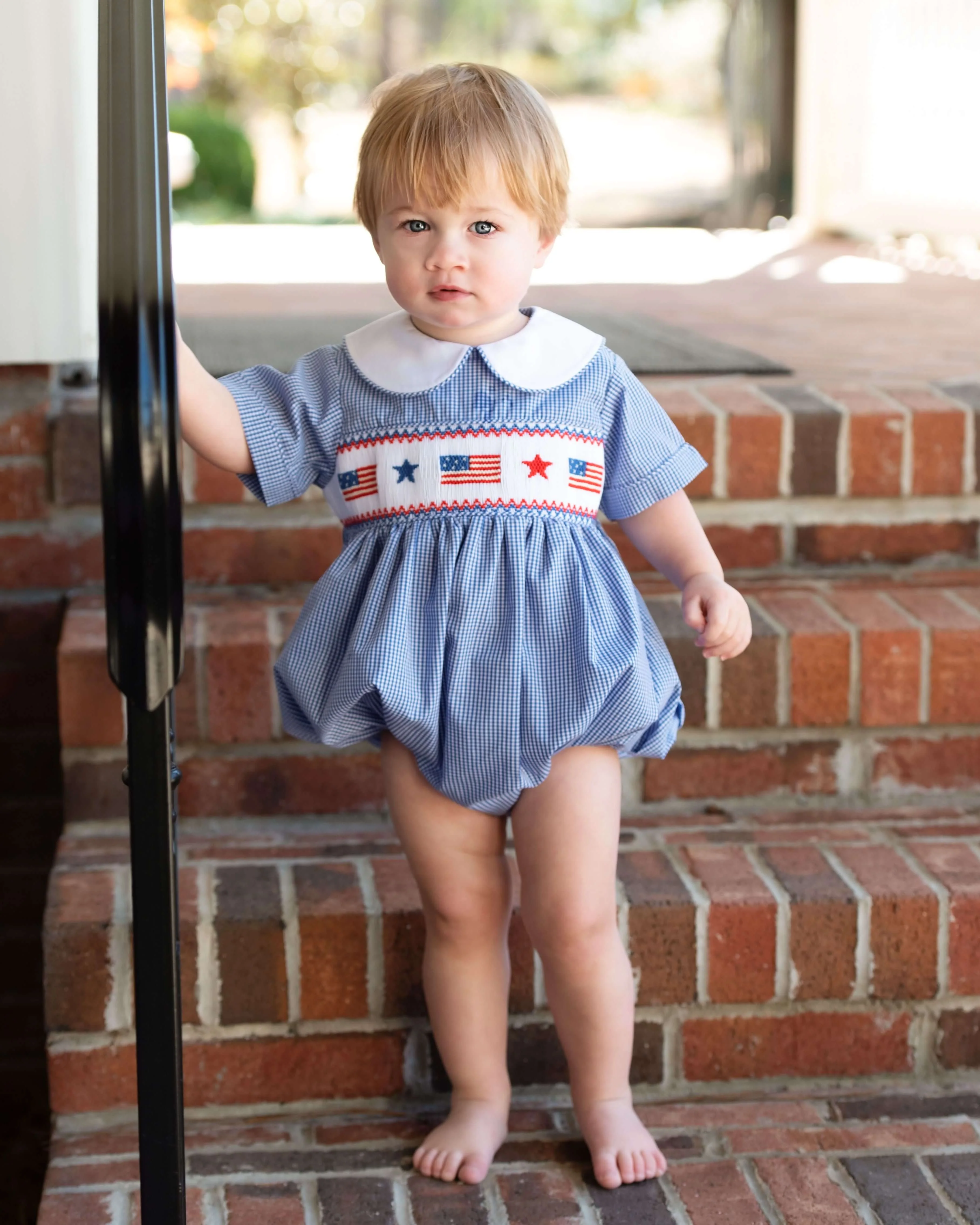 Navy Gingham Smocked Flag And Star Bubble - Image 2