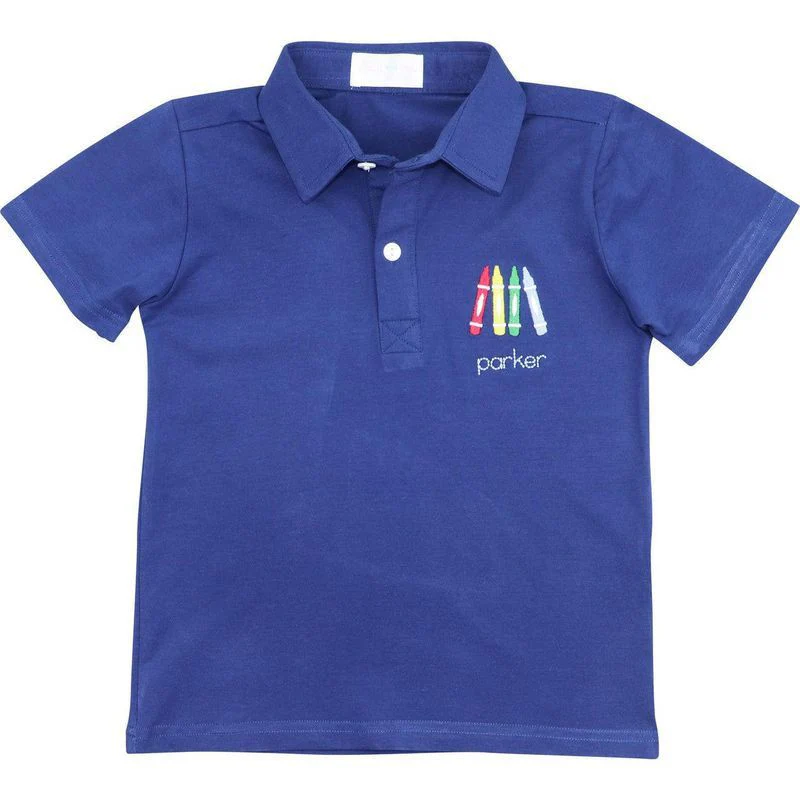 Navy Knit Embroidered Crayons Polo Shirt