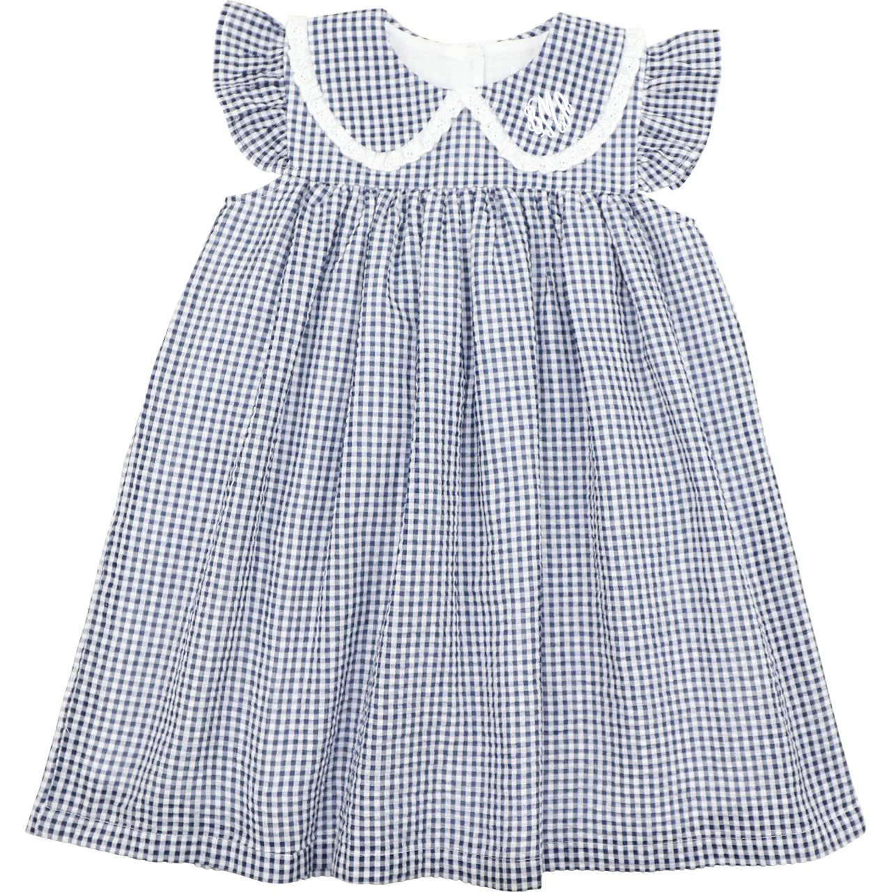 Navy Seersucker Angel Sleeve Dress