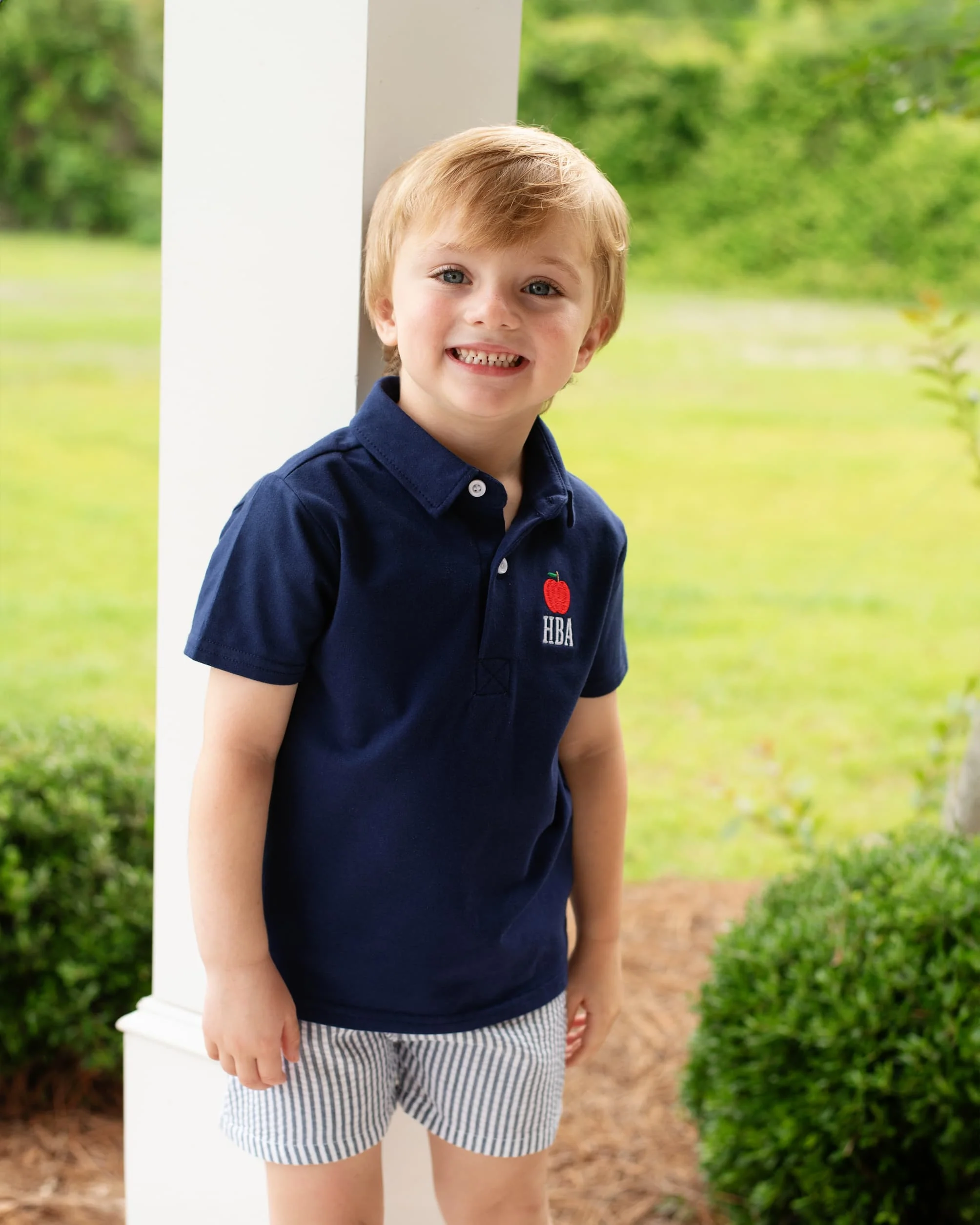 Navy Seersucker Apple Polo Short Set - Image 2