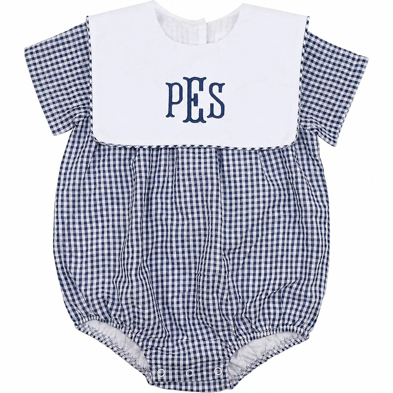 Navy Seersucker Square Collar Bubble