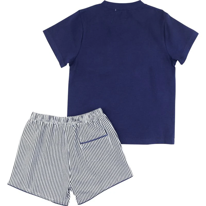 Navy Stripe Pocket Short Set - Image 3