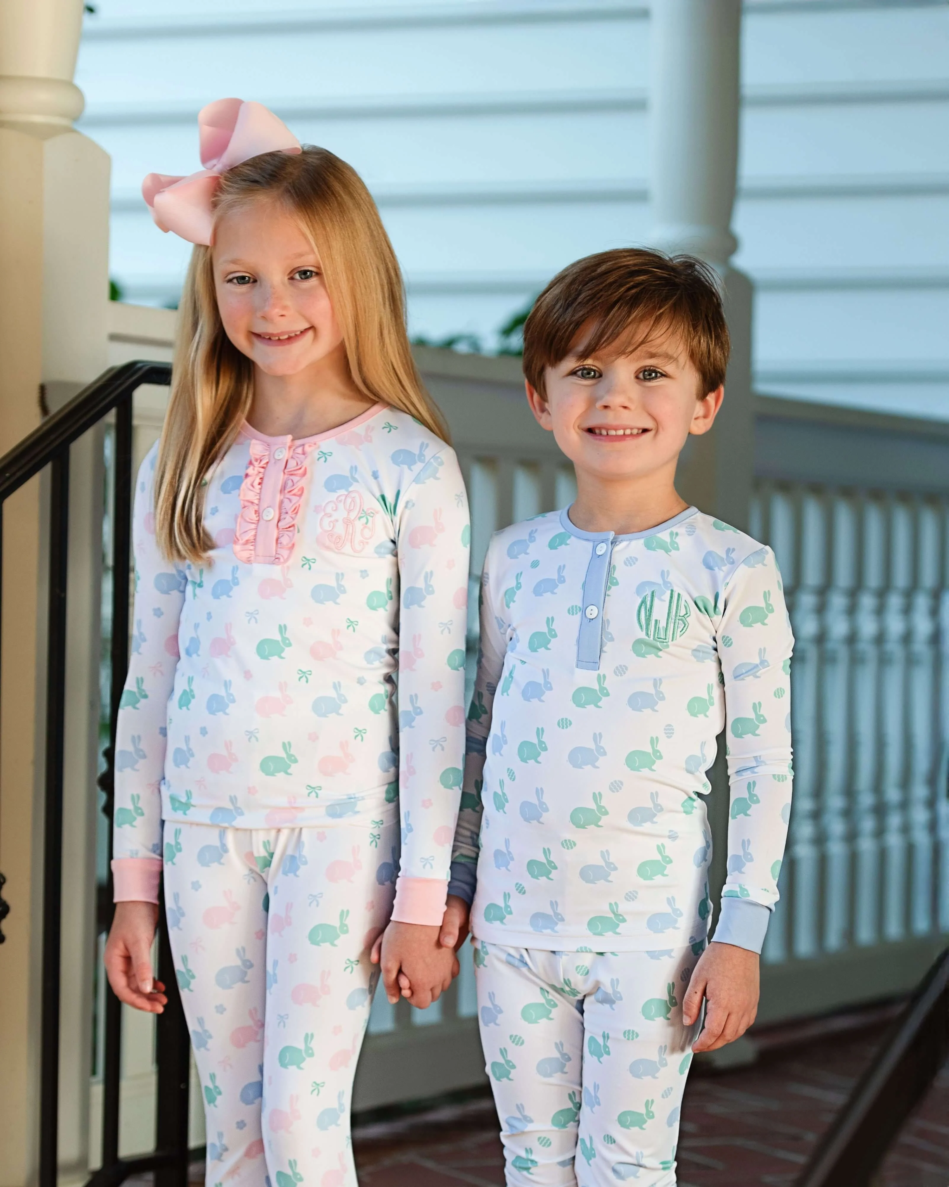 Pastel Bunny Print Knit Pajamas - Image 2