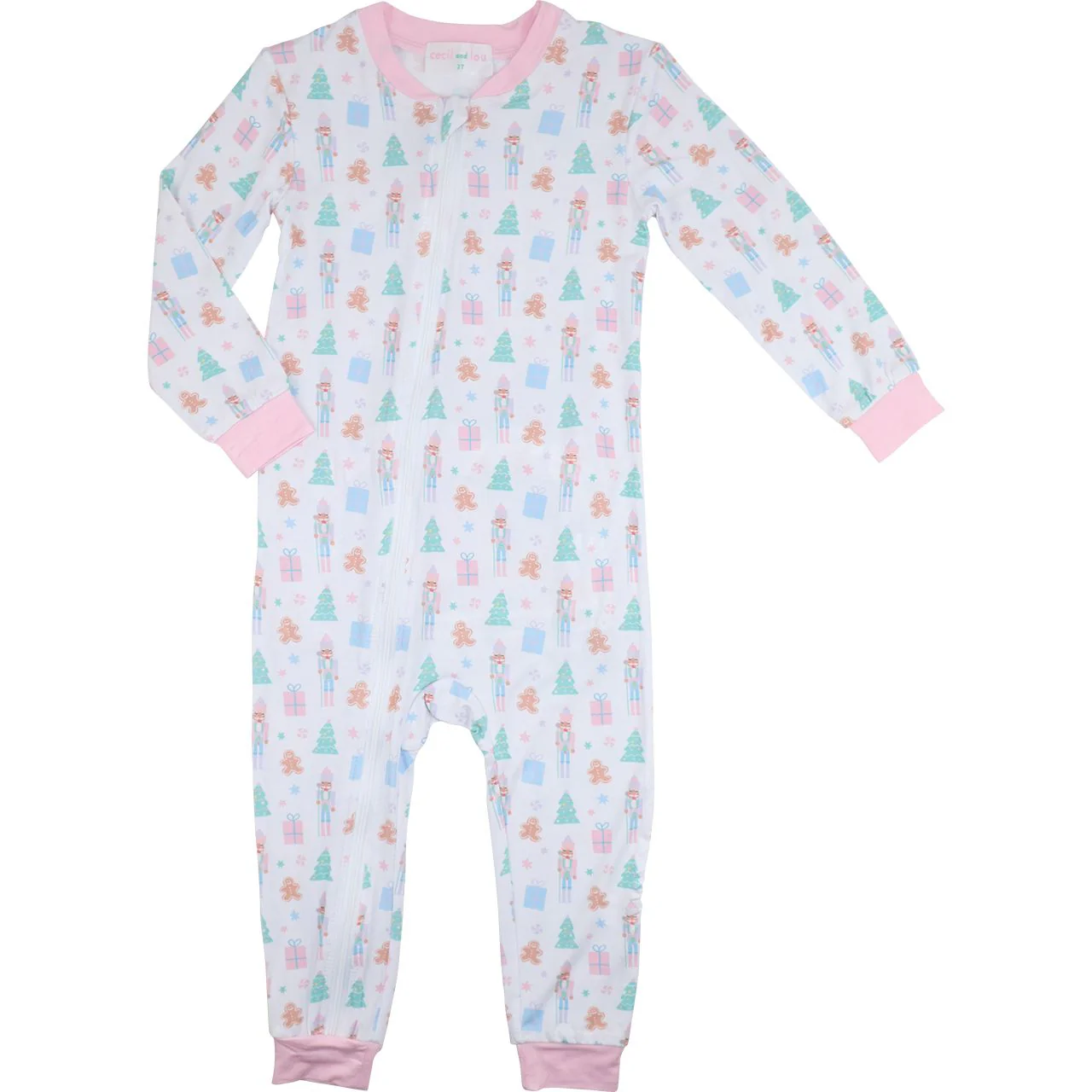 Pastel Nutcracker Print Knit Zipper Pajamas - Image 2
