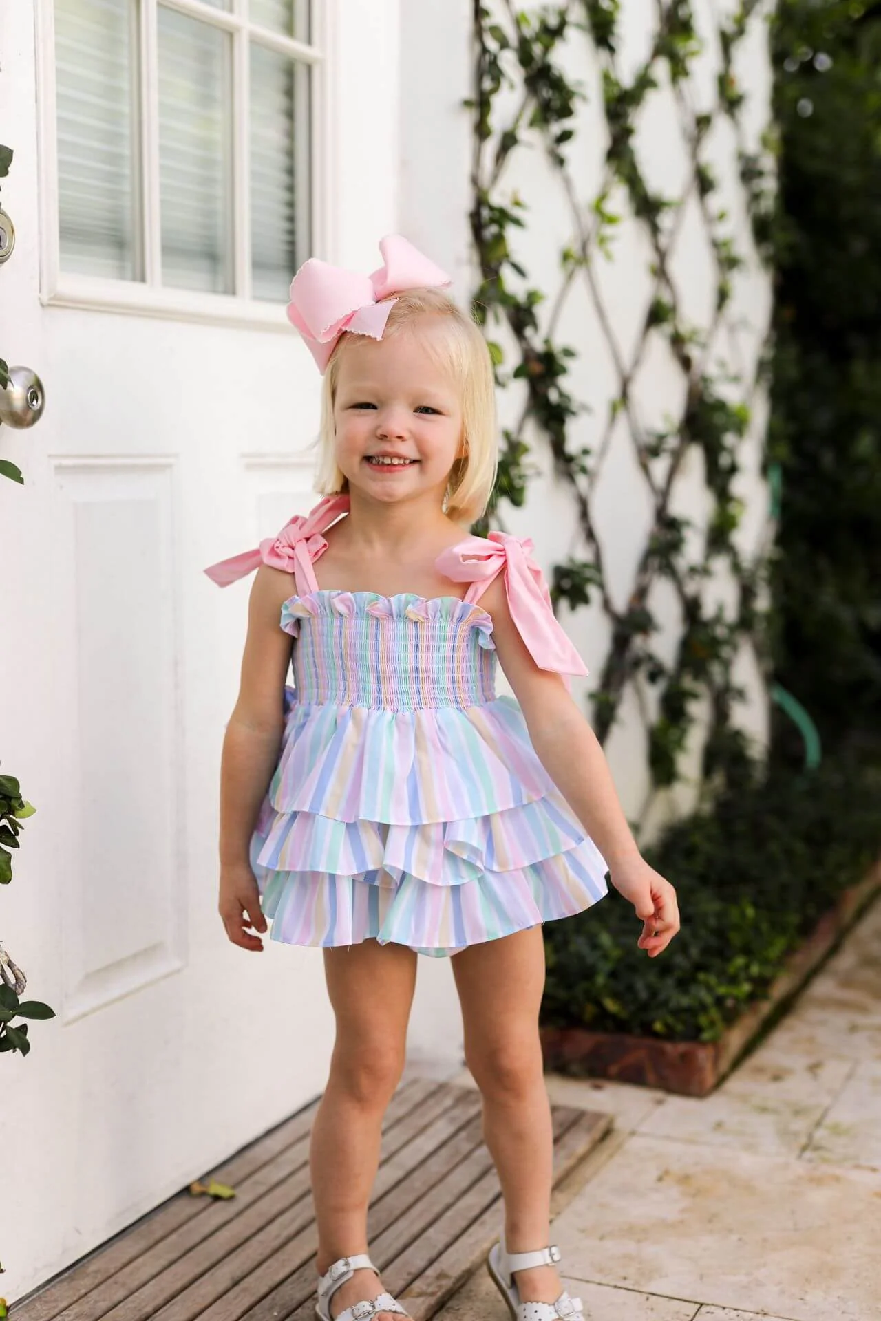 Pastel Striped Ruffle Smocked Diaper Set - Image 2