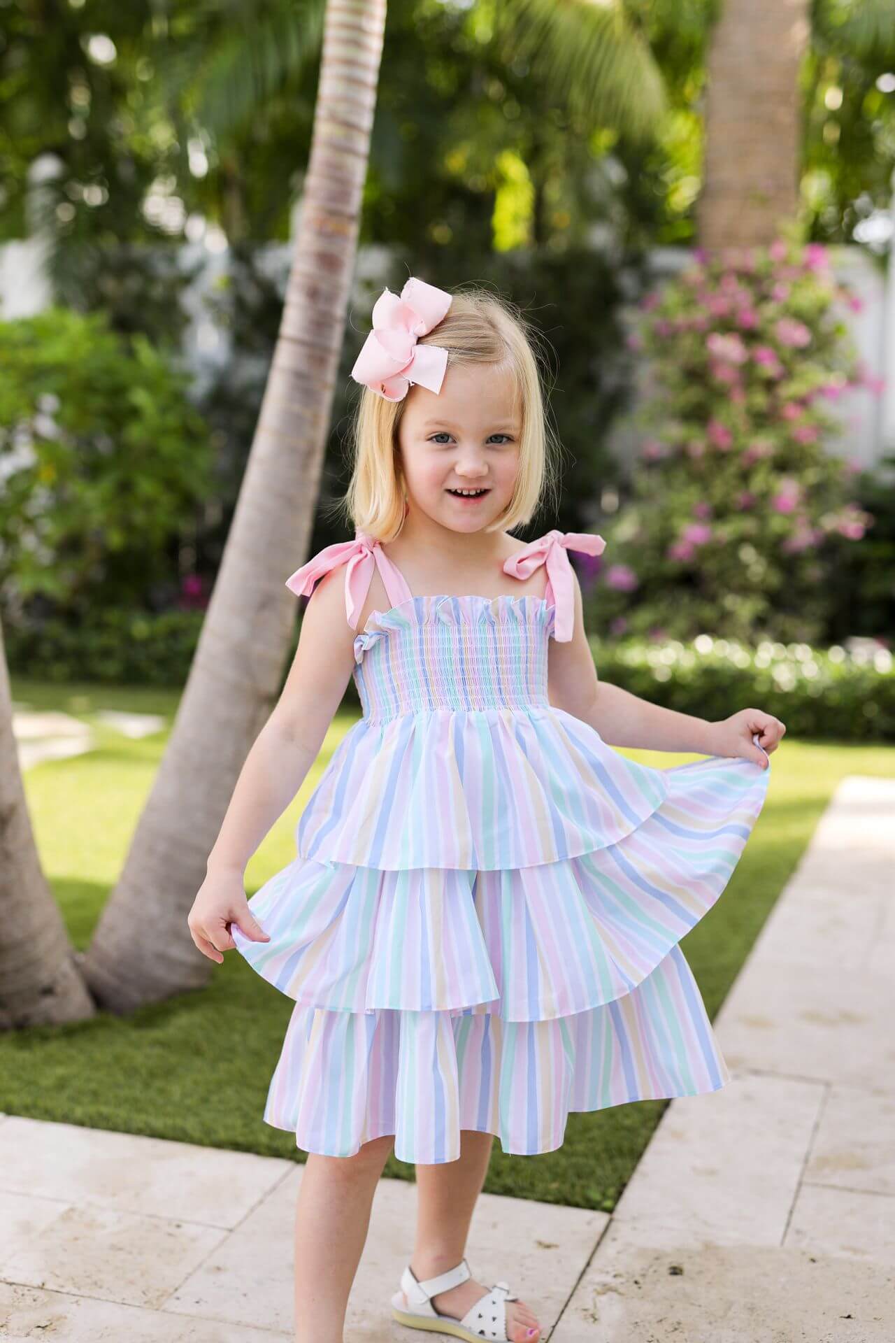 Pastel Striped Ruffle Smocked Dress - Image 2
