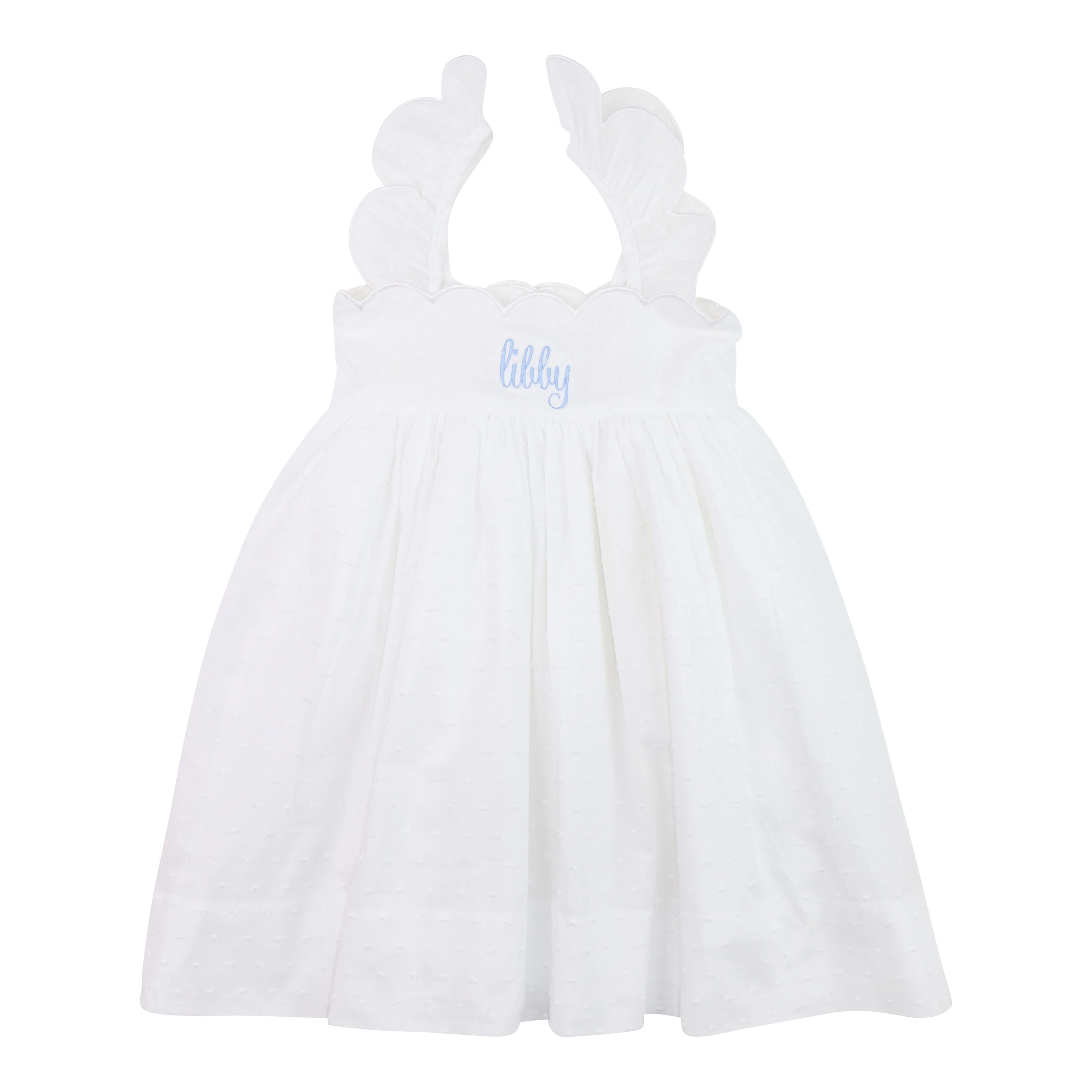 White Swiss Dot Scalloped Dress