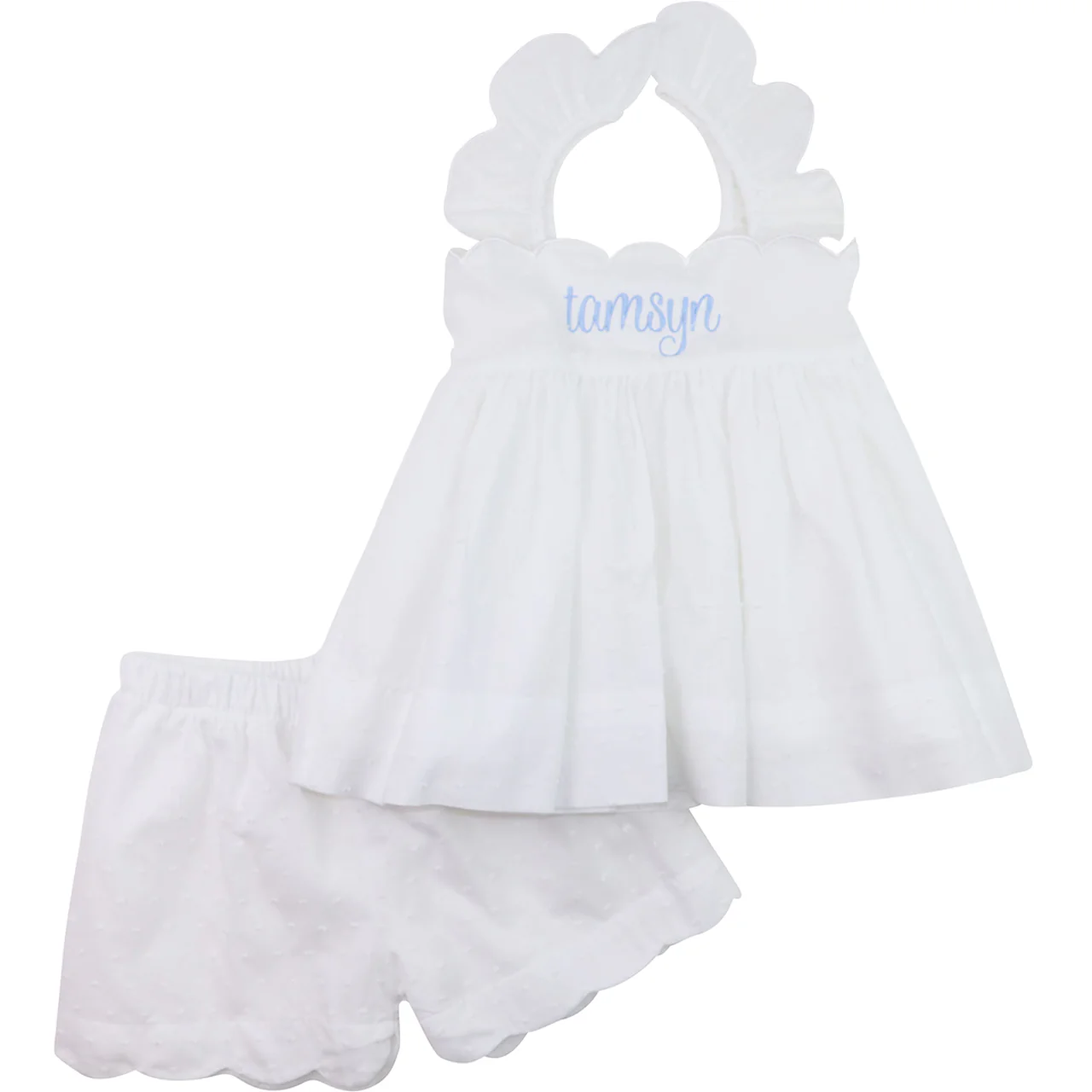 White Swiss Dot Scalloped Short Set