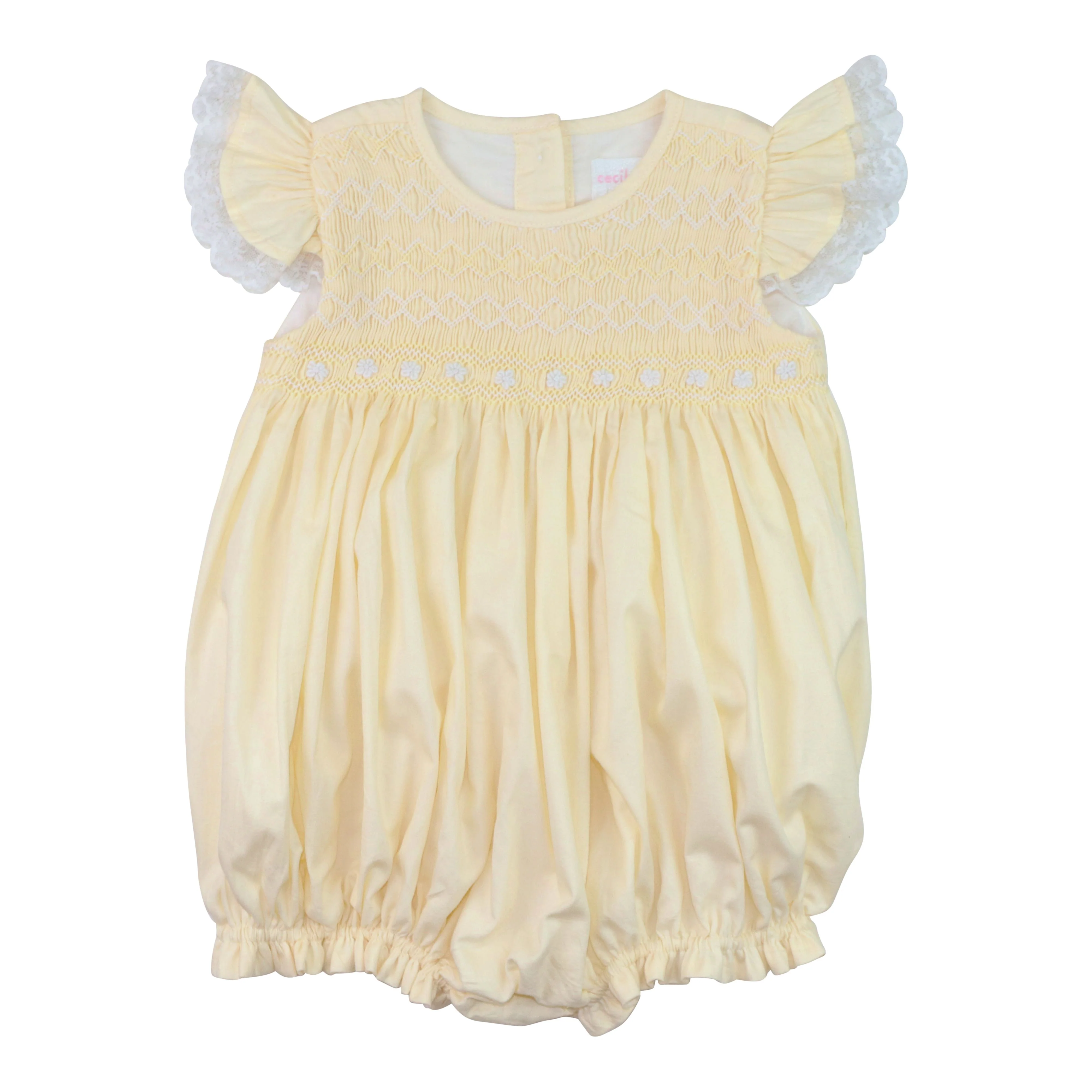 Pastel Yellow Smocked Eyelet Bubble