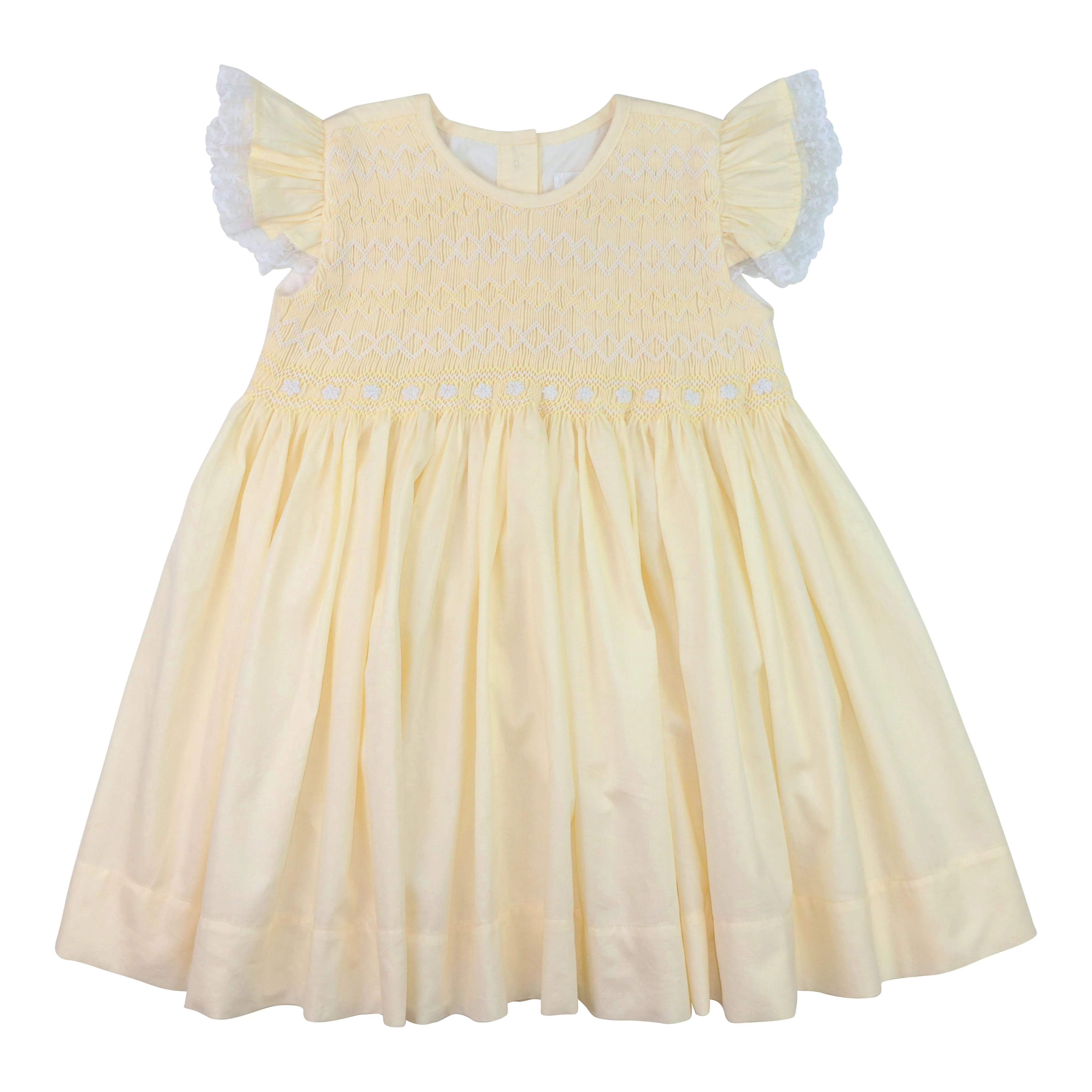 Pastel Yellow Smocked Eyelet Dress