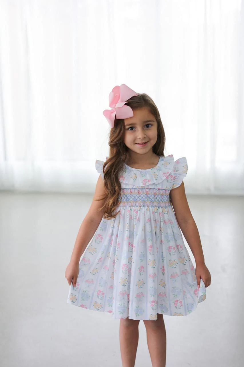 Pink And Blue Bouquet Smocked Dress - Image 3