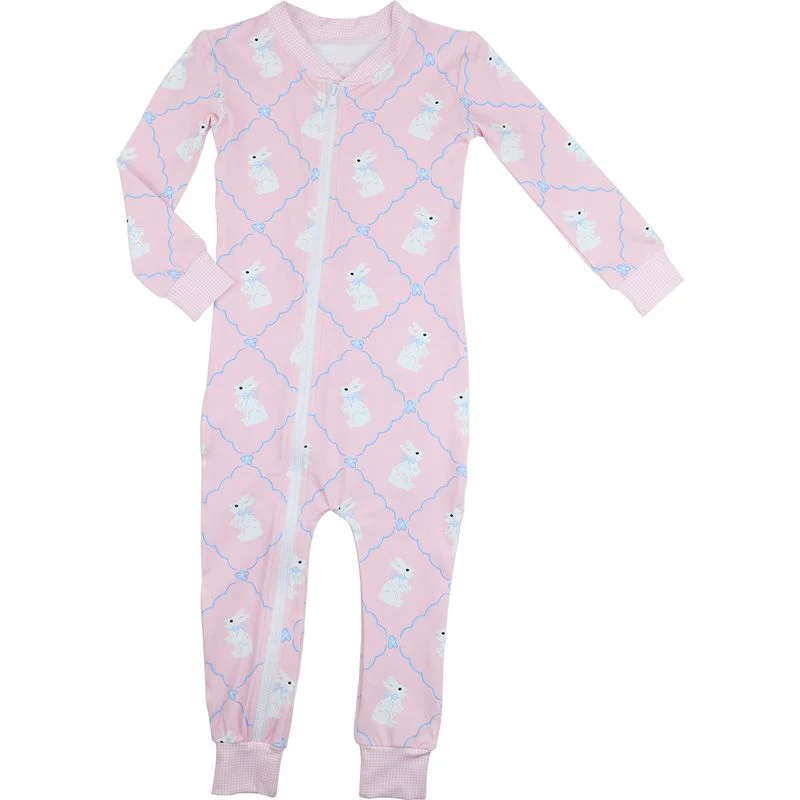Pink And Blue Bunny Knit Zipper Pajamas - Image 2