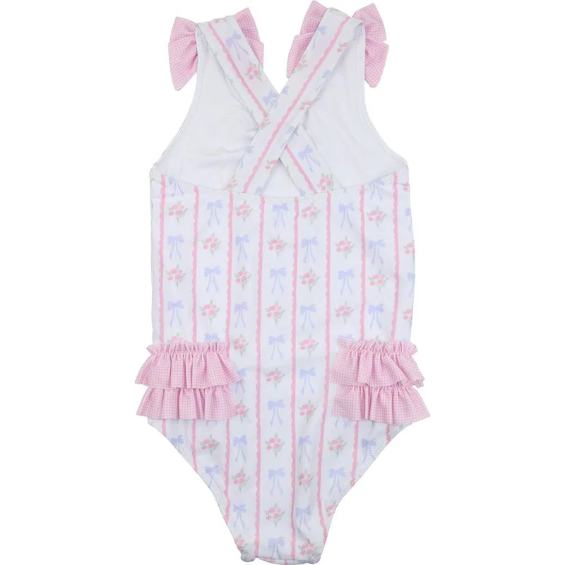 Pink And Blue Floral Bow Swimsuit - Image 3