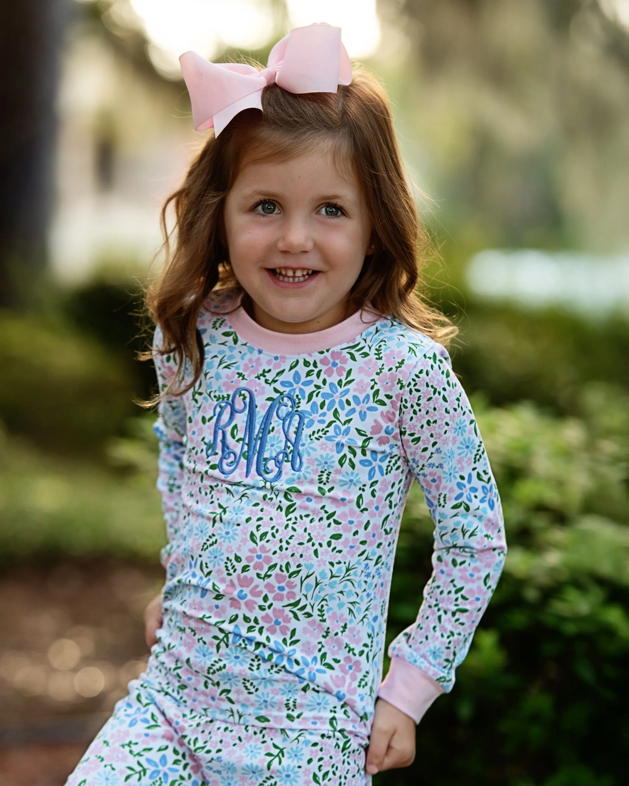 Pink and Blue Floral Print Knit Pajamas - Image 2