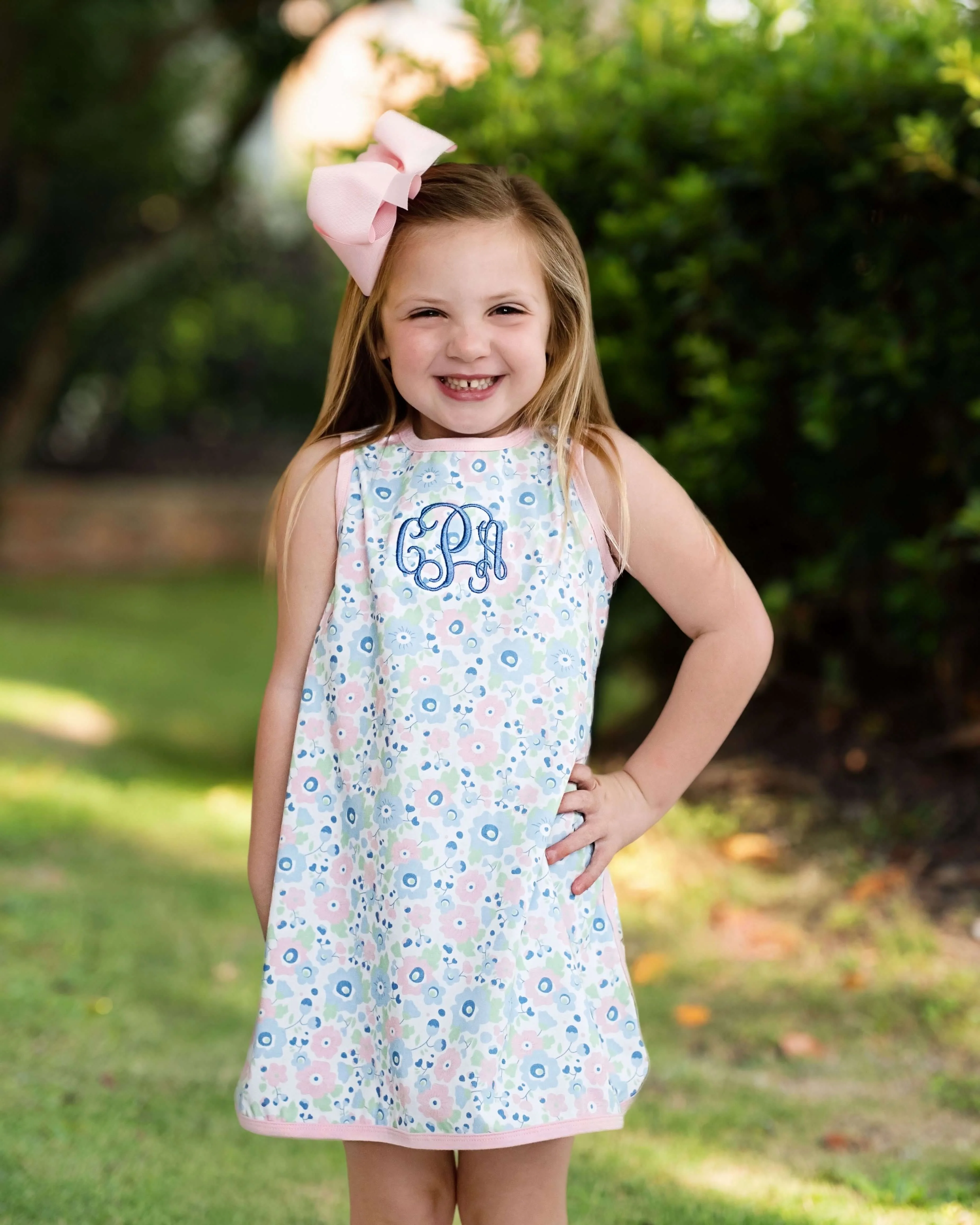 Pink And Blue Floral Print Knit Play Dress - Image 2