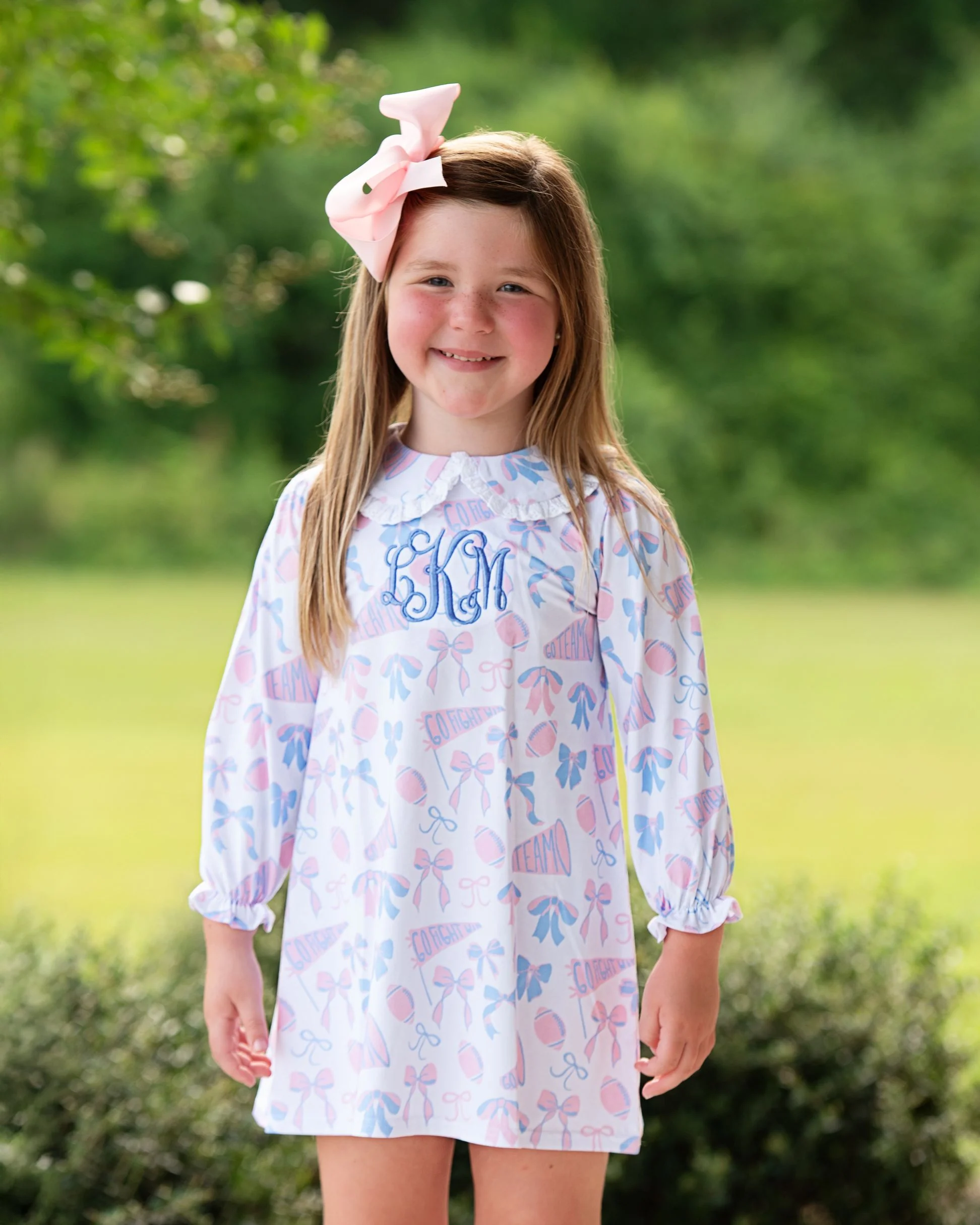 Pink and Blue Knit Football and Bow Dress - Image 2