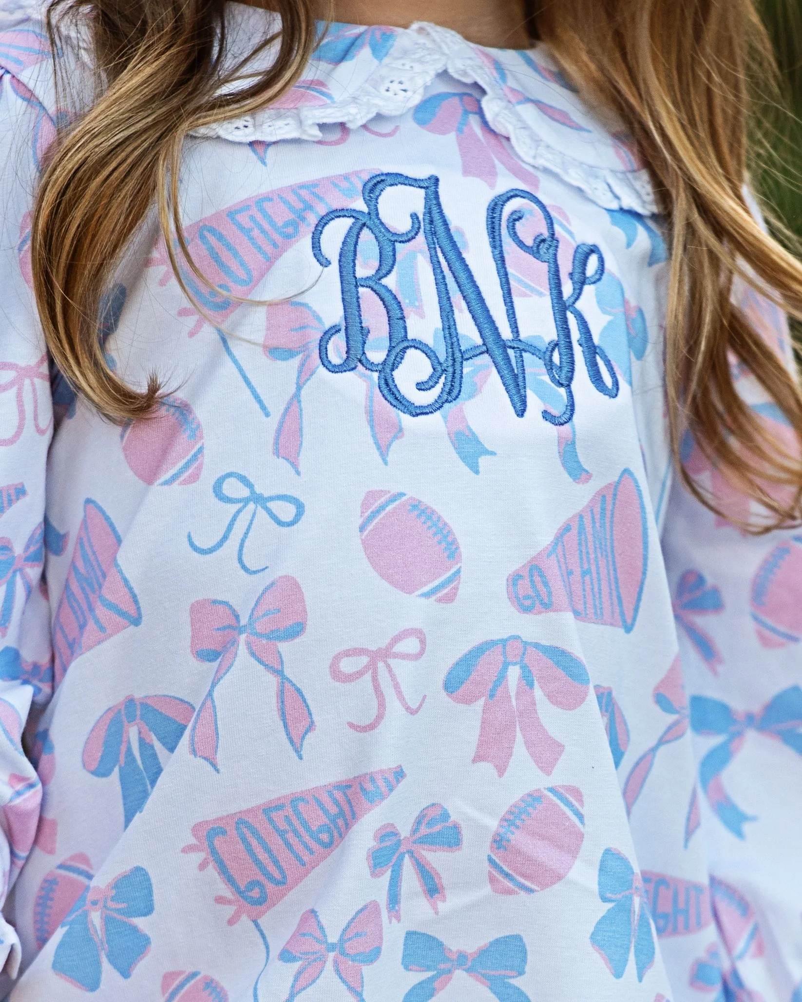 Pink and Blue Knit Football and Bow Dress - Image 3