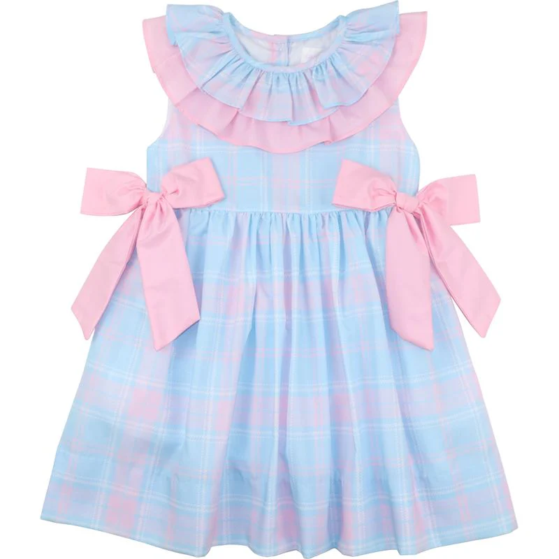 Pink And Blue Plaid Bow Dress
