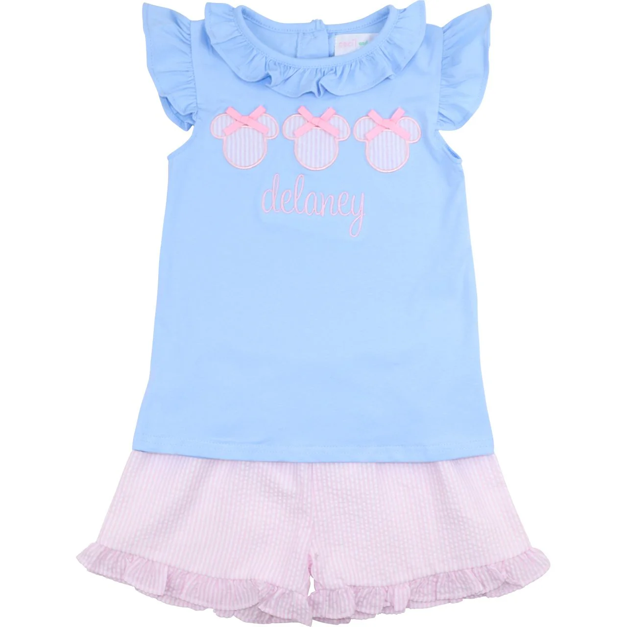 Pink And Blue Seersucker Mouse Ears Short Set - Image 2
