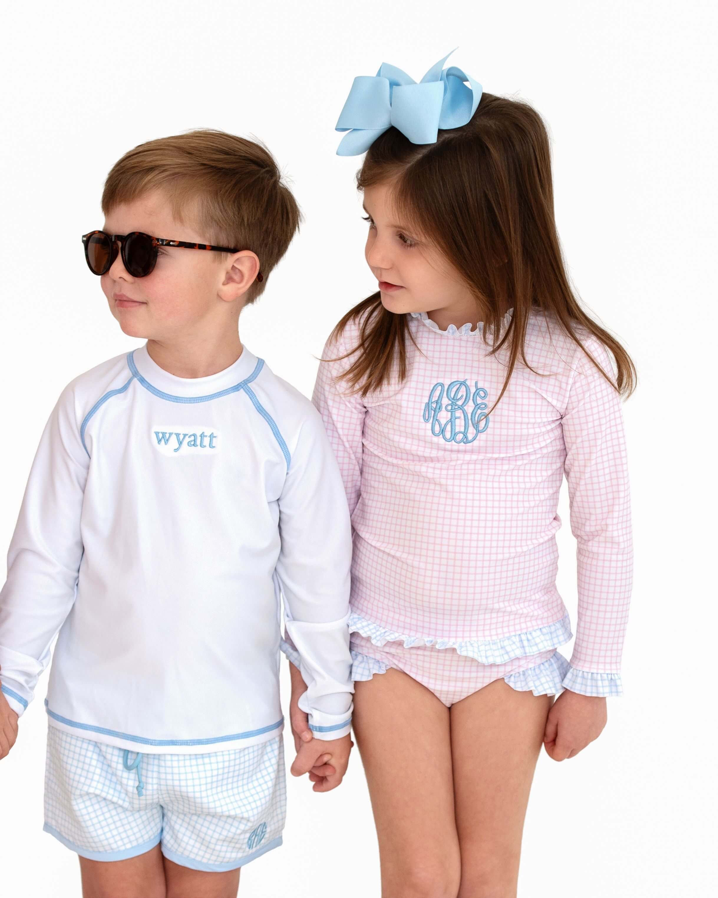 Pink And Blue Windowpane Lycra Swim Set - Image 2