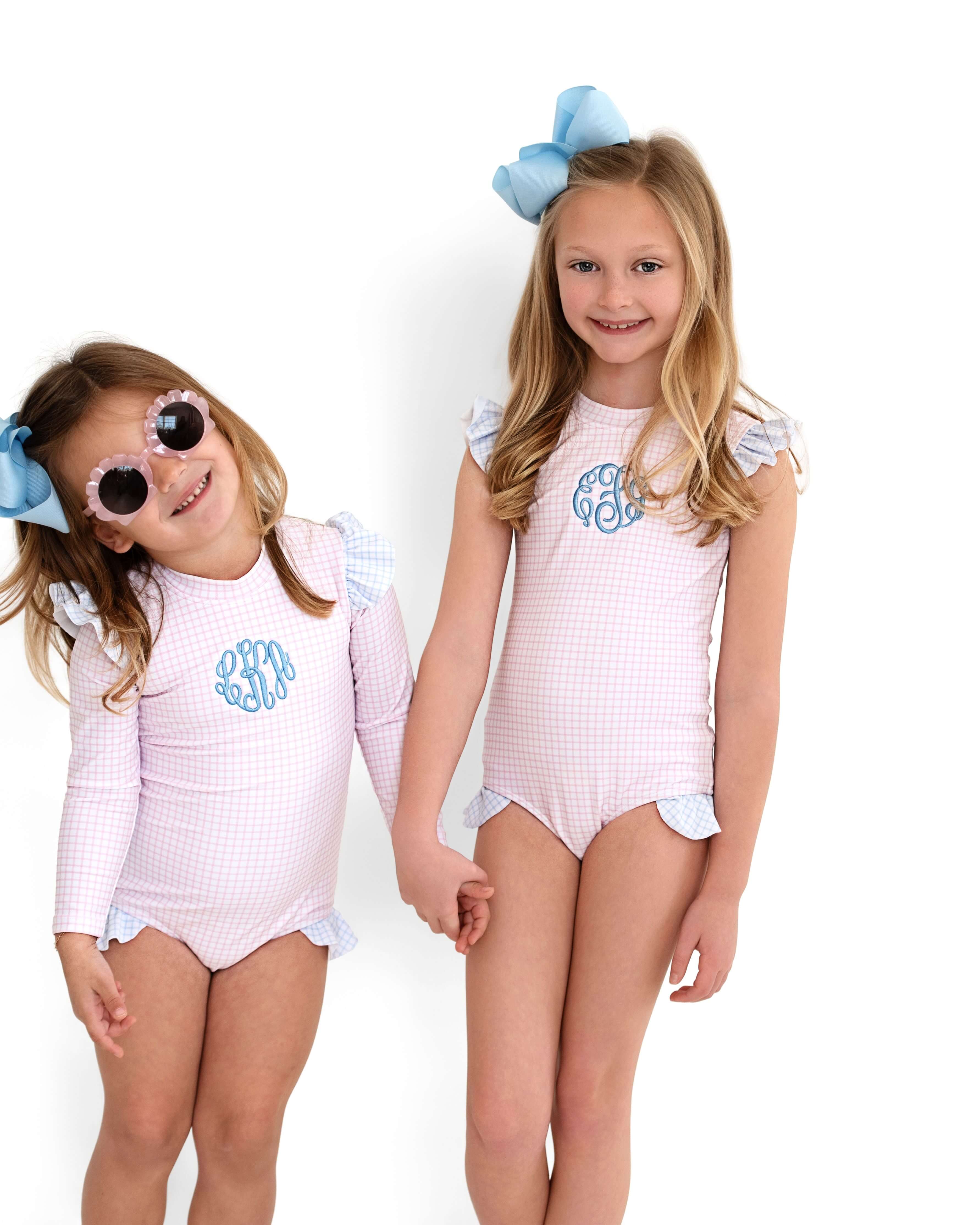 Pink And Blue Windowpane Lycra Swimsuit - Image 3