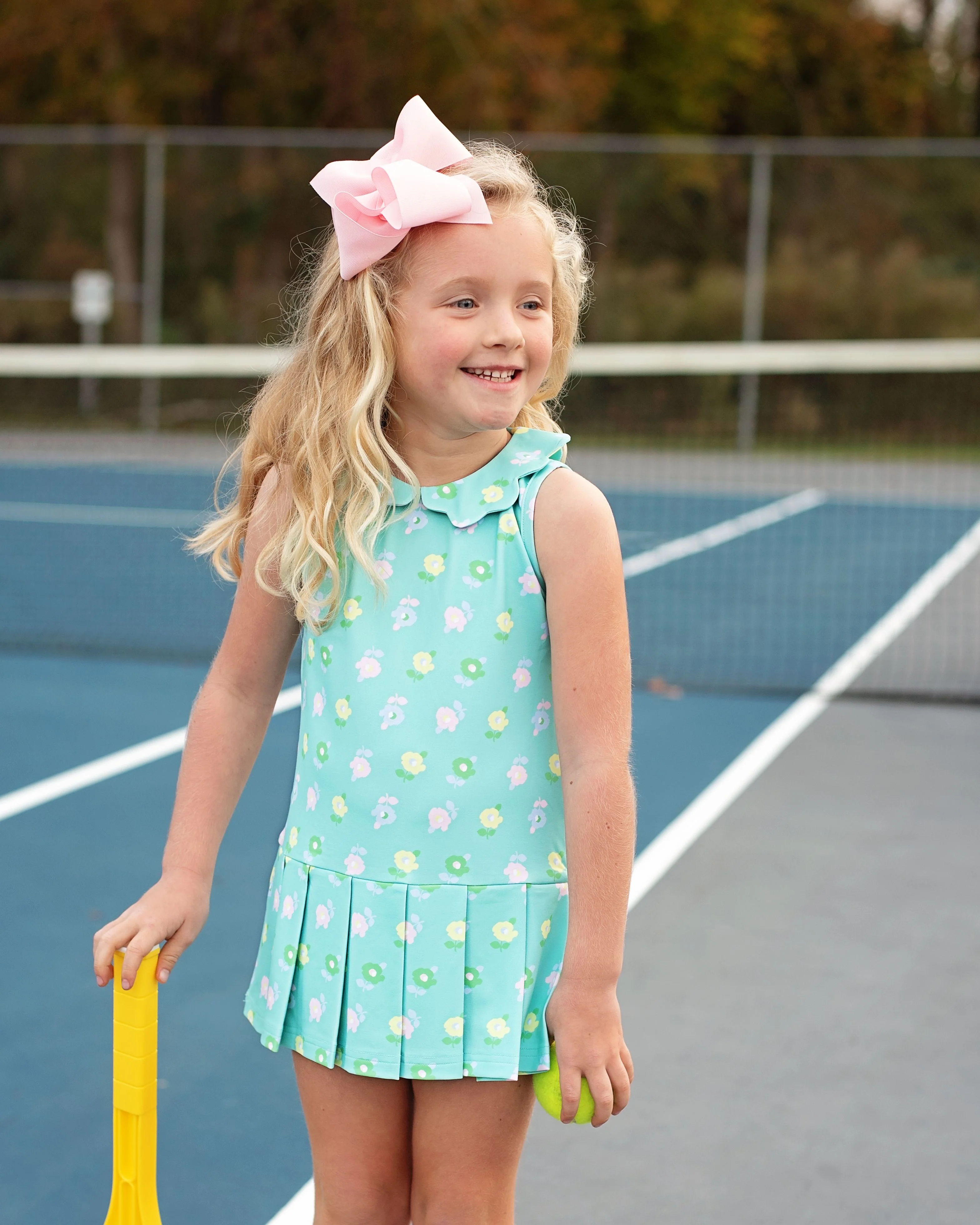Pink And Green Lycra Tennis Dress - Image 2