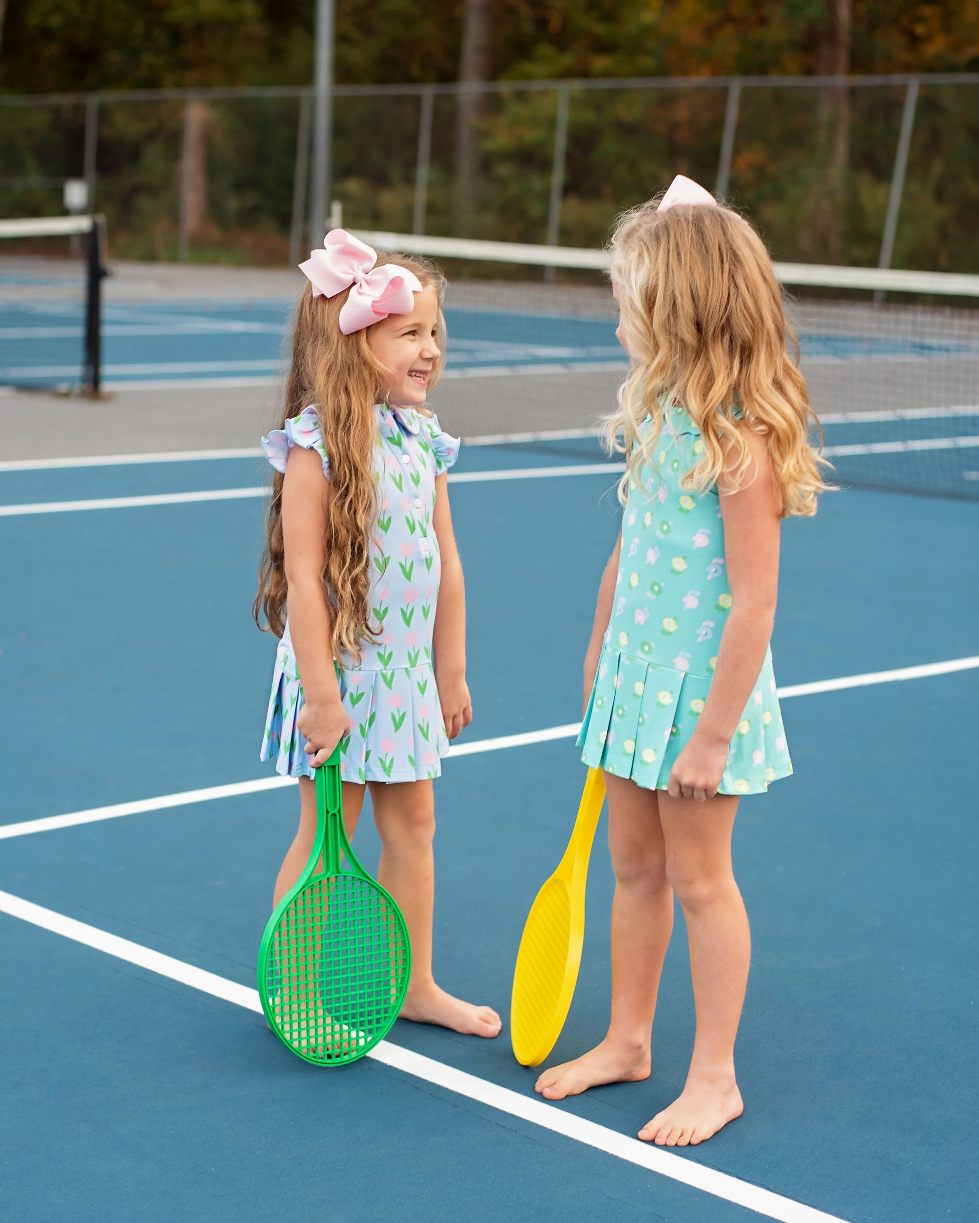 Pink And Green Lycra Tennis Dress - Image 4
