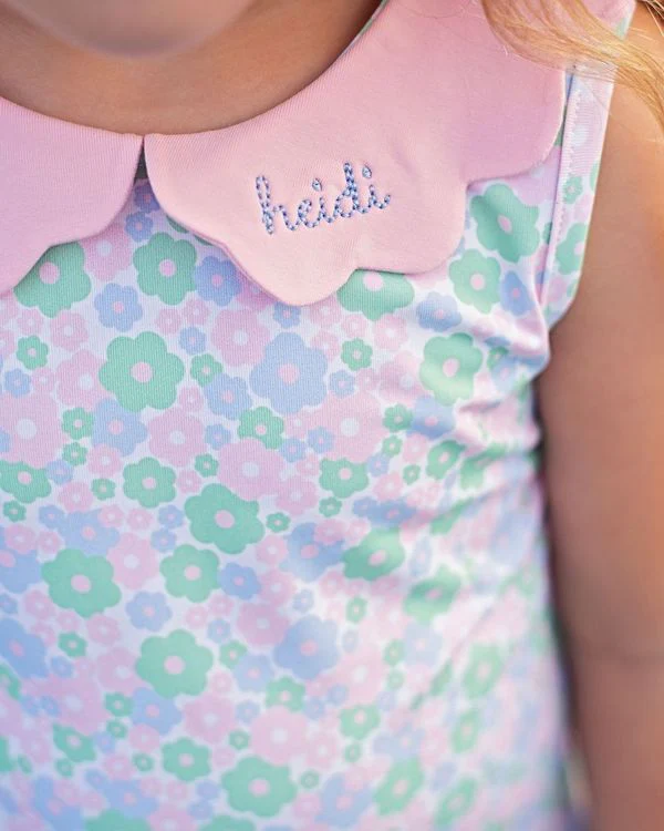 Pink And Green Scalloped Collar Lycra Tennis Dress - Image 4
