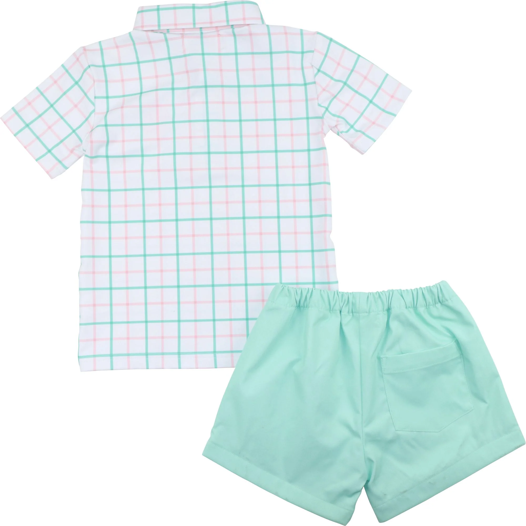 Pink And Green Windowpane Polo Short Set - Image 2