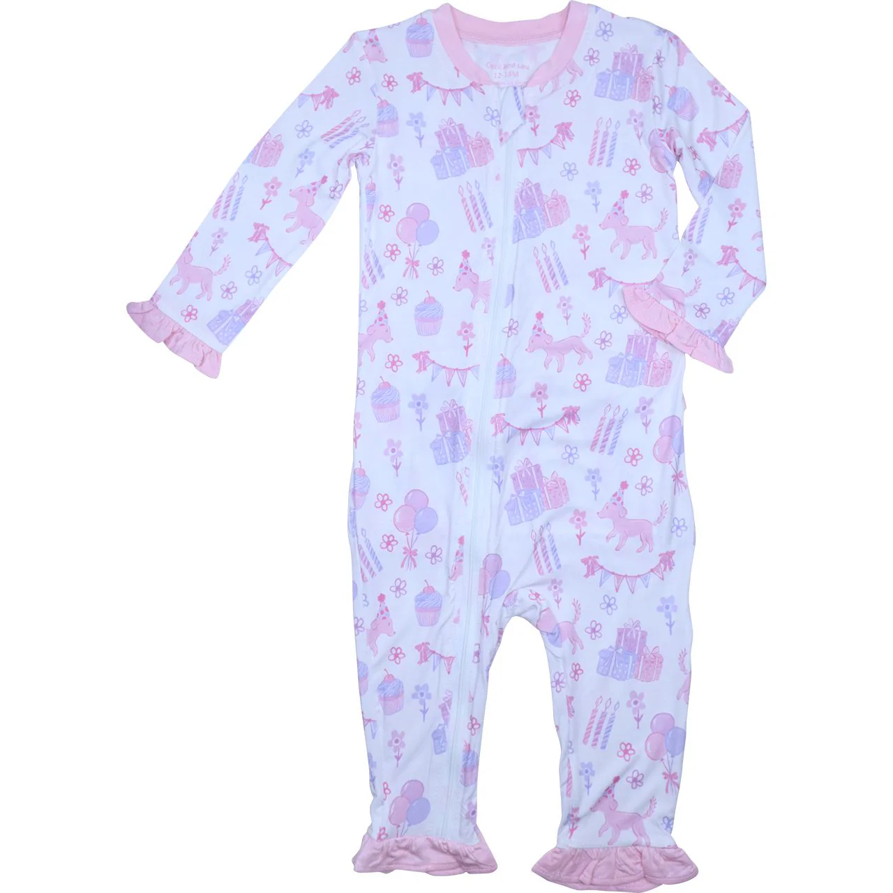 Pink And Purple Knit Birthday Zipper Pajamas - Image 2