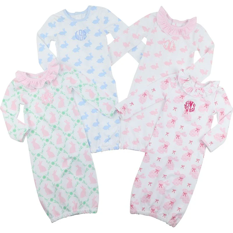 Pink And White Bunny Print Knit Baby Gown - Image 2