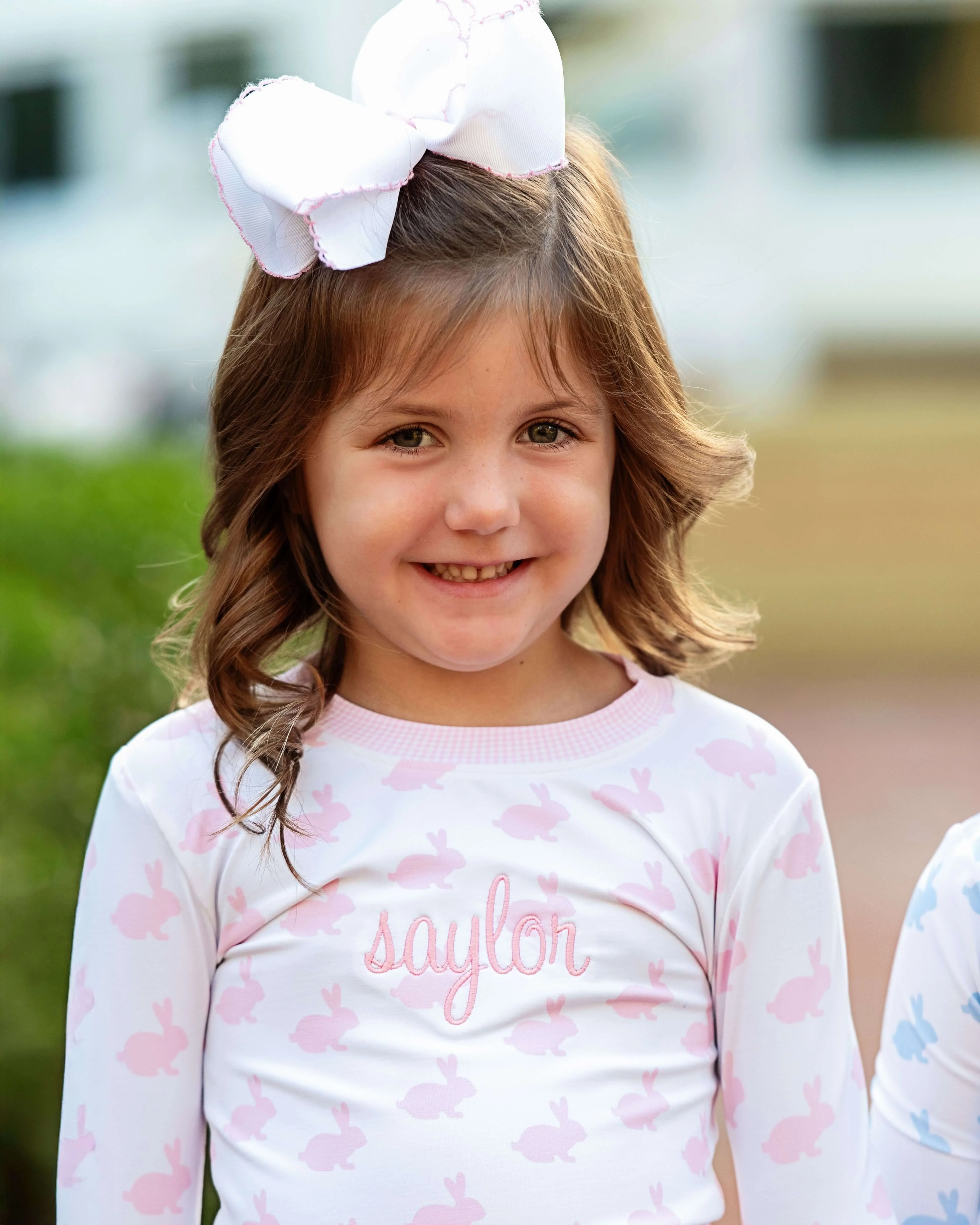 Pink And White Bunny Print Knit Pajamas - Image 3