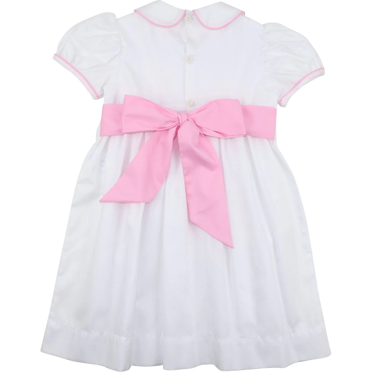 Pink And White Pique Smocked Rosebud Dress - Image 2
