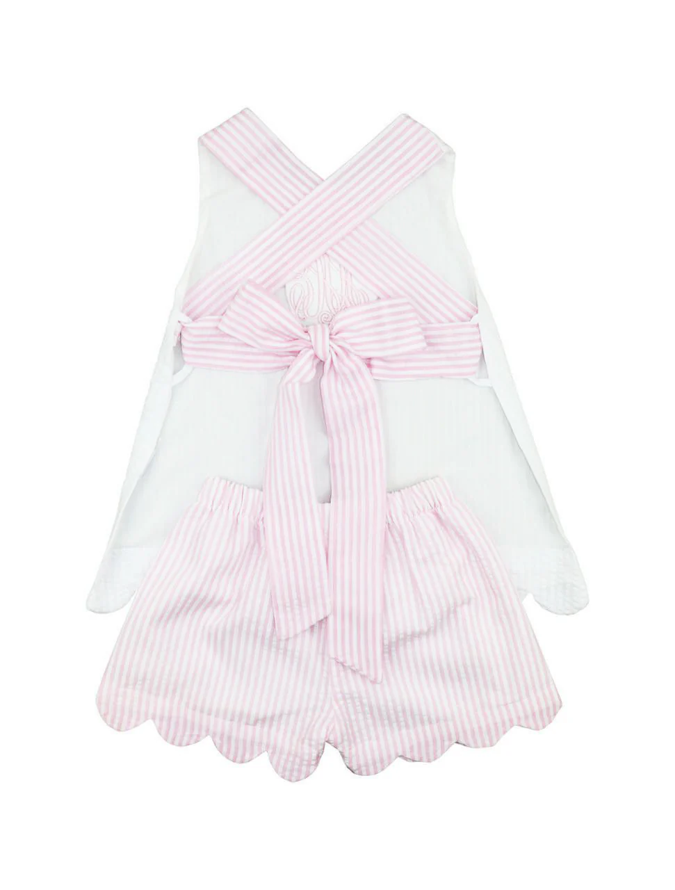 Pink And White Seersucker Scalloped Short Set - Image 2