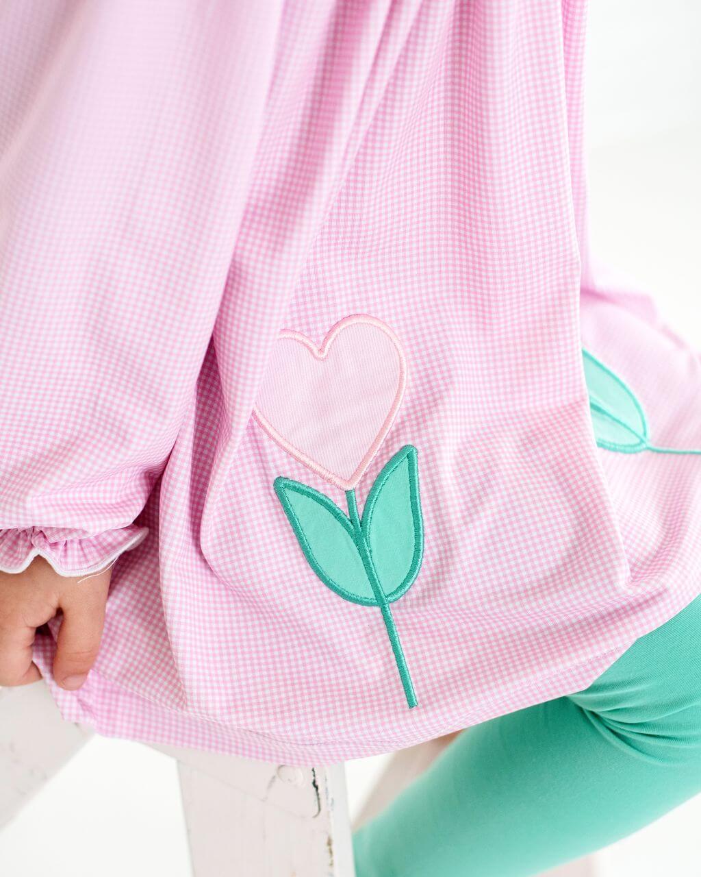 Pink Applique Flower Heart Legging Set - Image 3