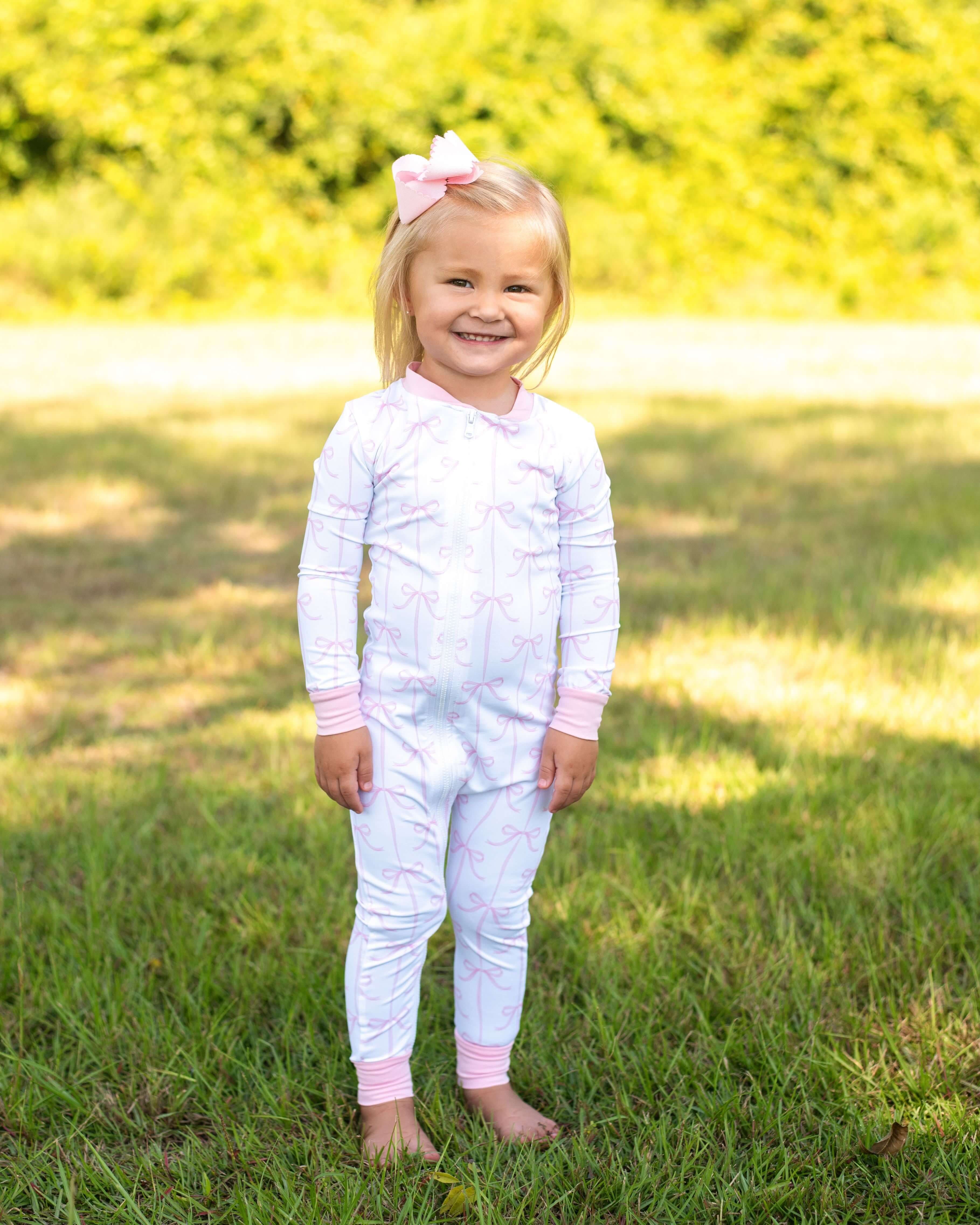 Pink Bow Knit Zipper Pajamas - Image 3
