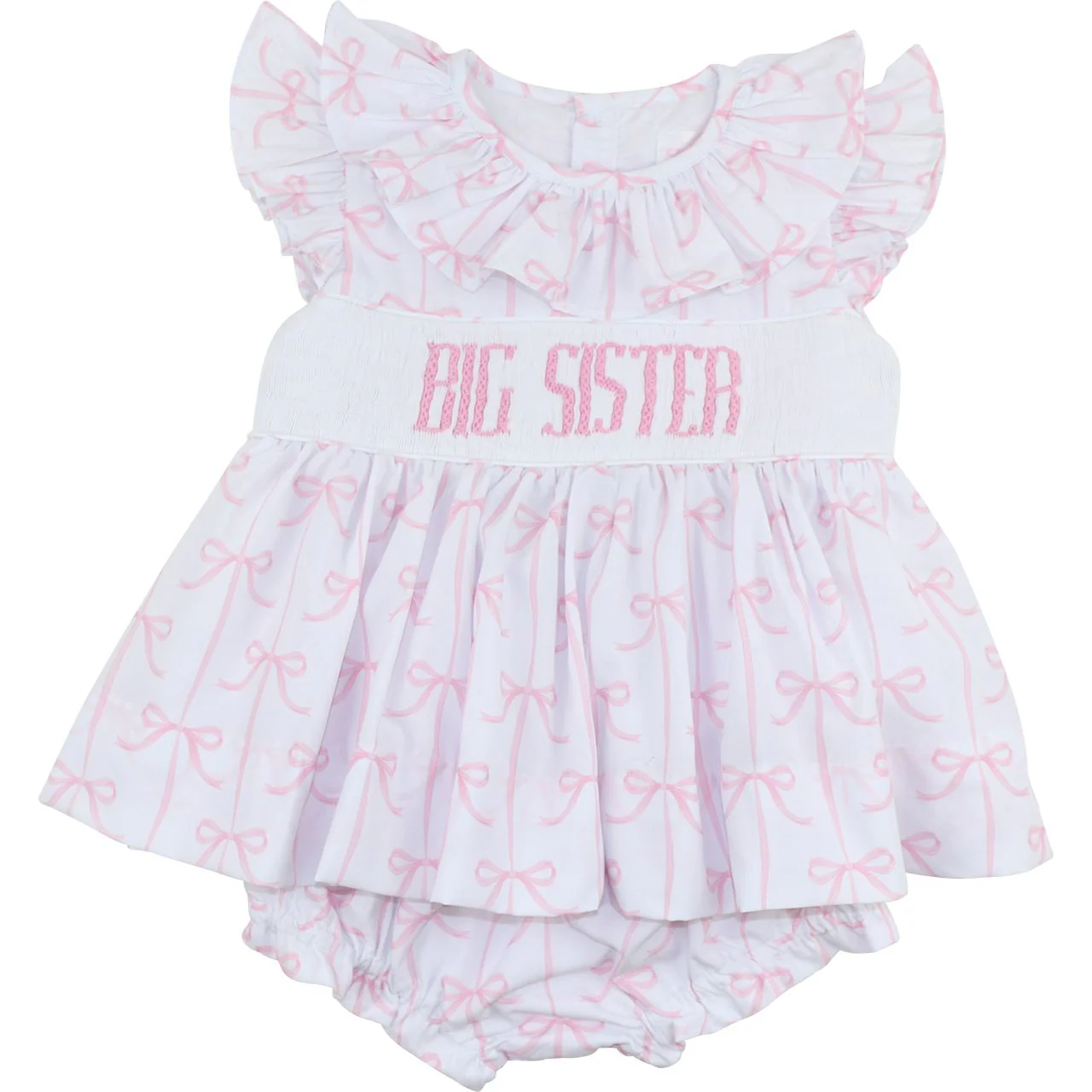 Pink Bow Smocked Big Sister Diaper Set