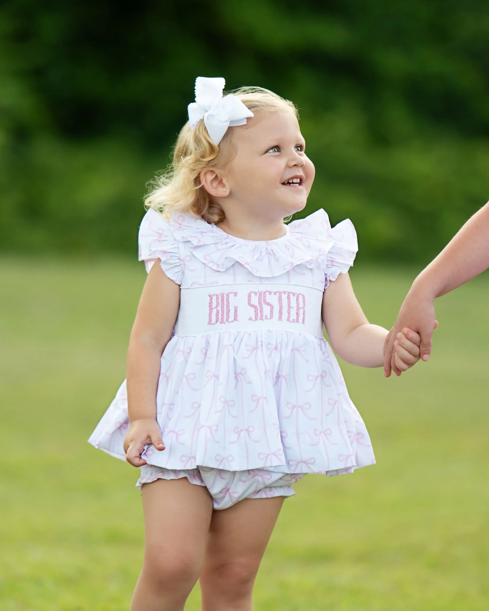 Pink Bow Smocked Big Sister Diaper Set - Image 2