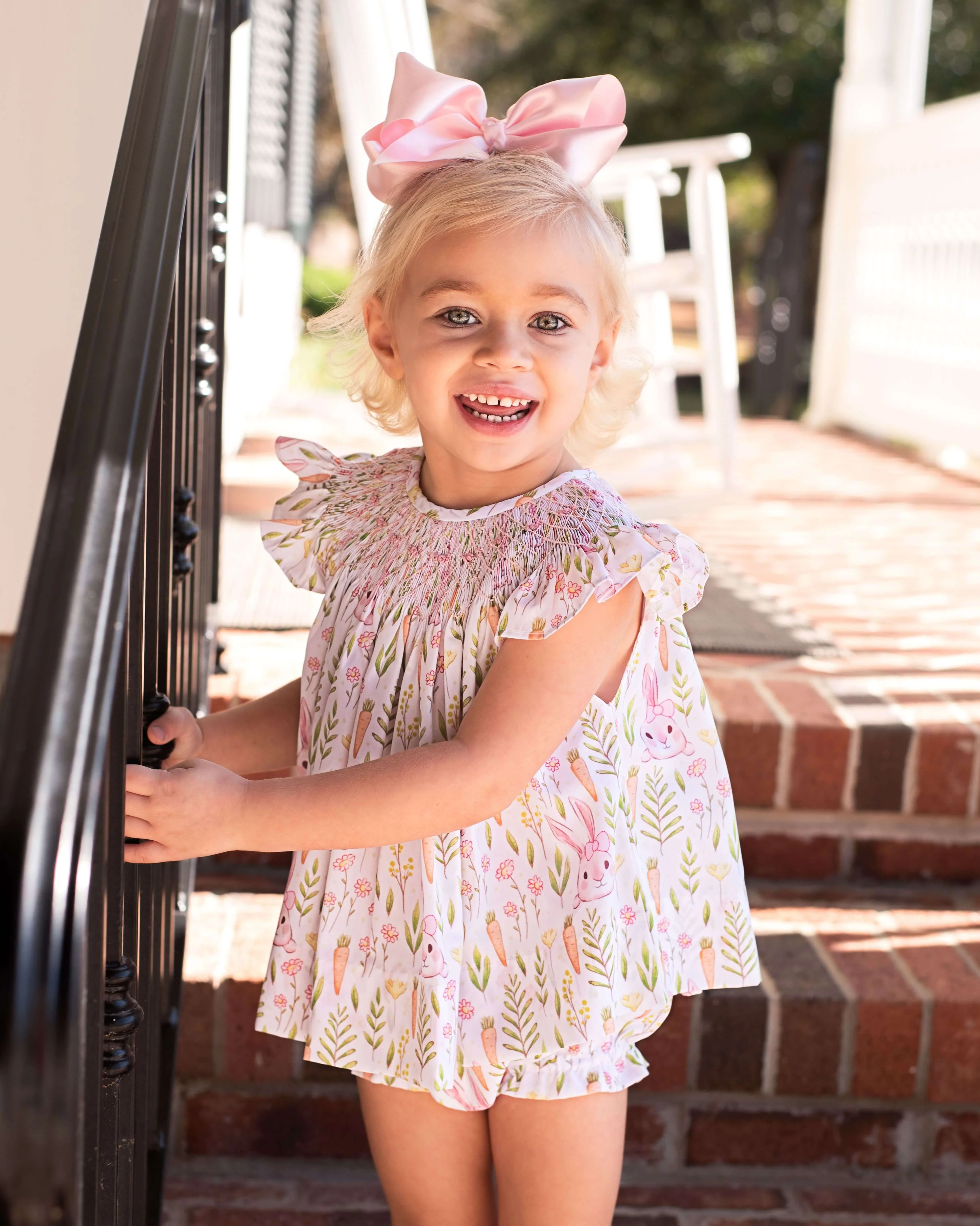 Pink Bunny And Carrot Smocked Diaper Set - Image 3