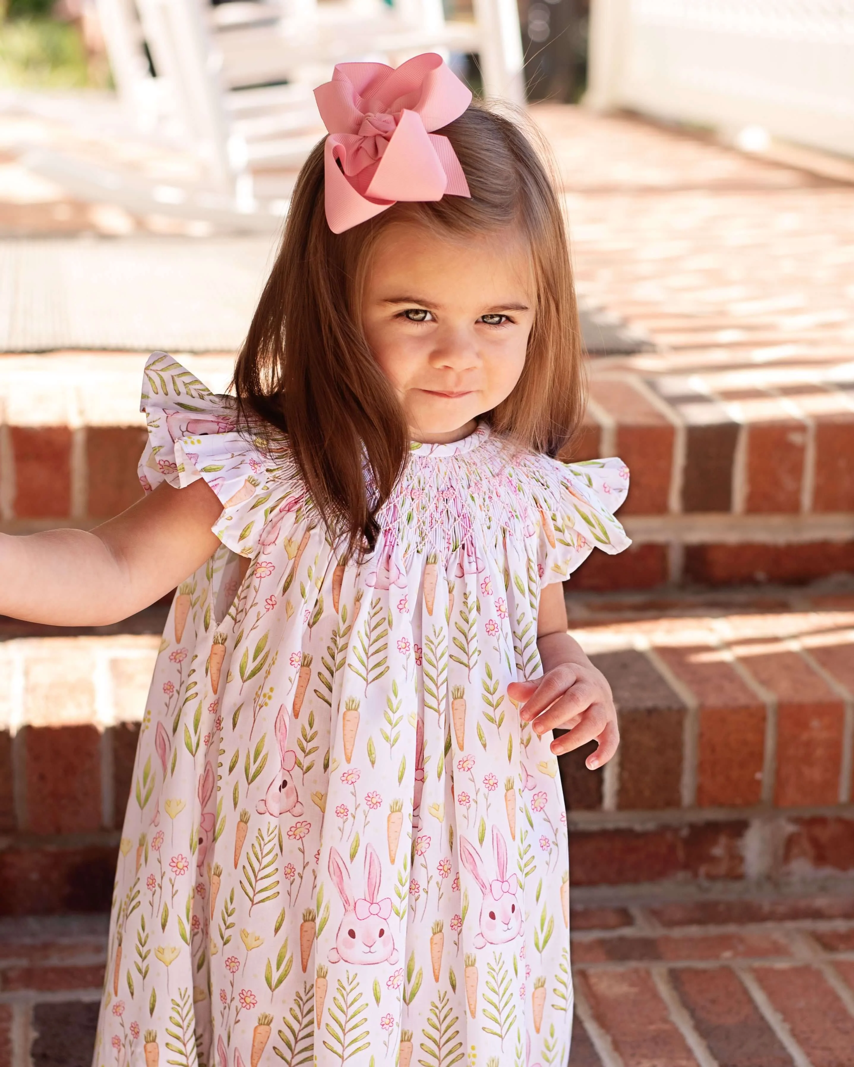 Pink Bunny And Carrot Smocked Dress - Image 2