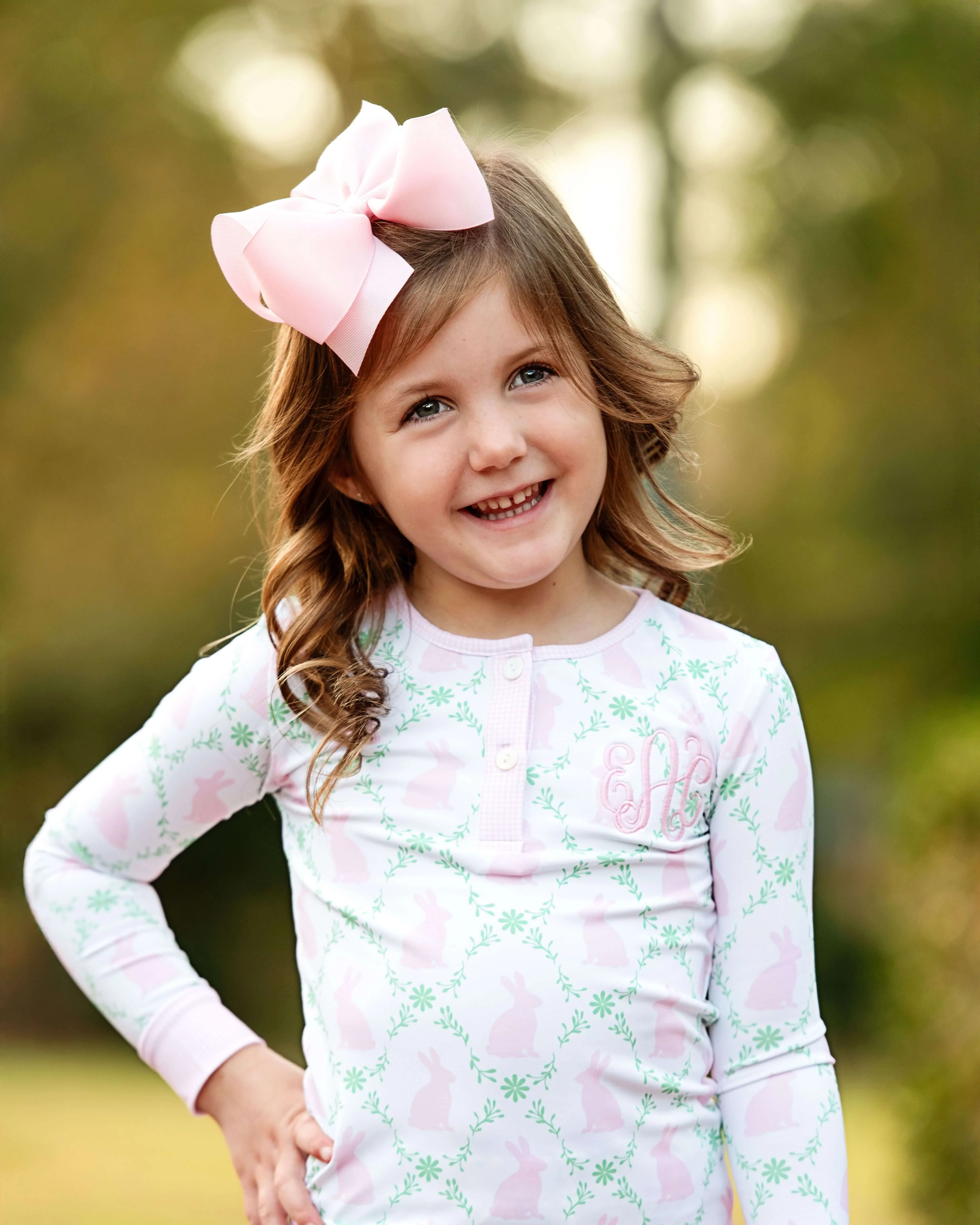 Pink Bunny And Ivy Print Knit Pajamas - Image 2