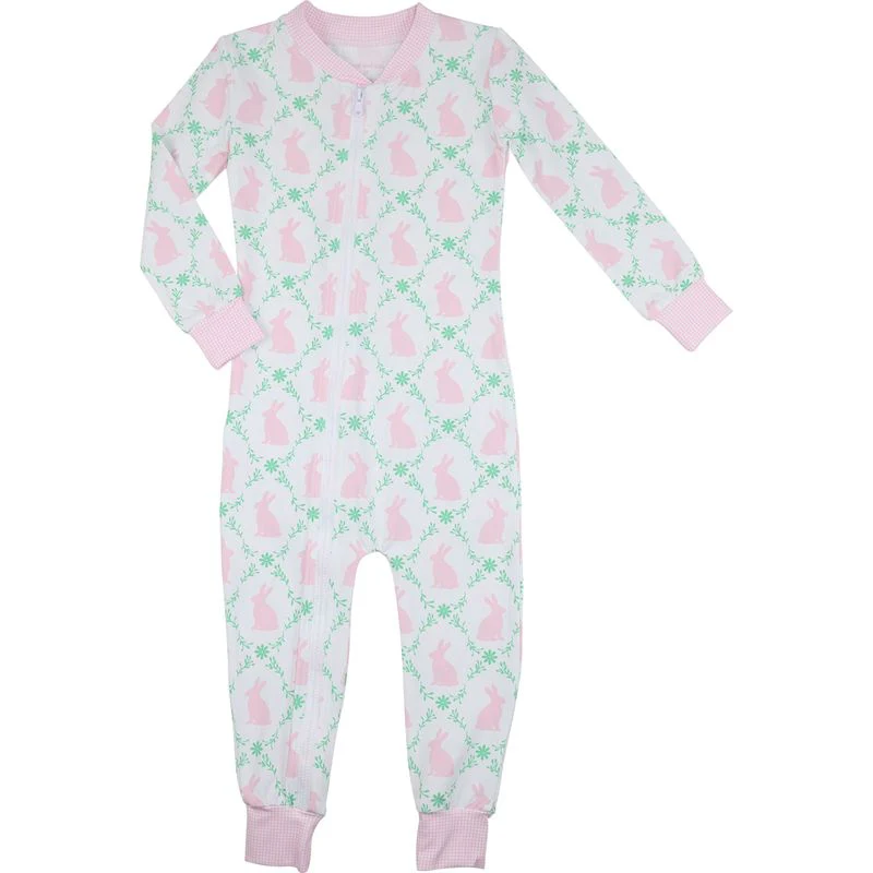 Pink Bunny And Ivy Print Knit Zipper Pajamas - Image 2