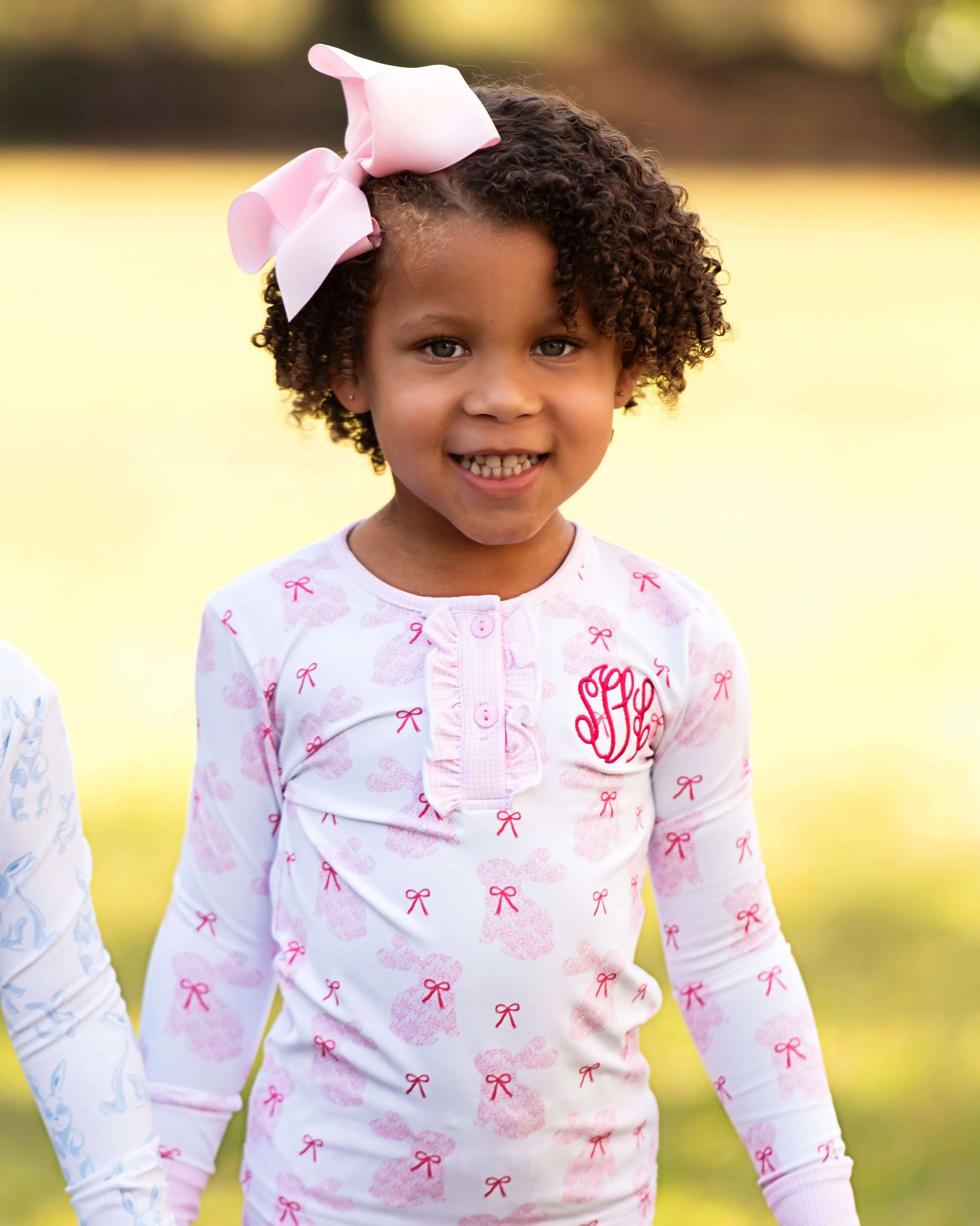 Pink Bunny Print Knit Pajamas - Image 2