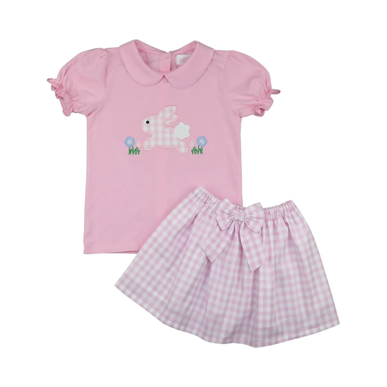 Pink Check Bunny Skirt Set