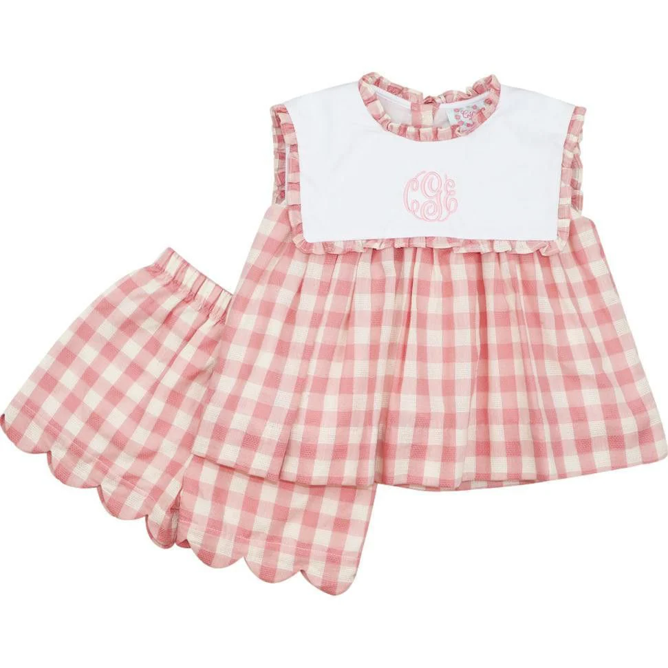 Pink Check Linen Short Set