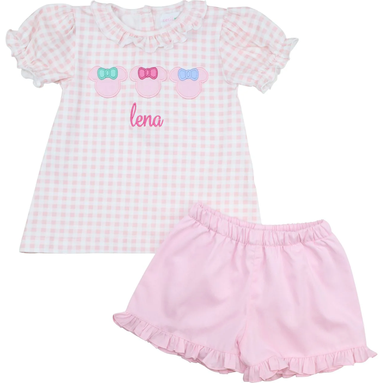 Pink Check Mouse Ears Short Set