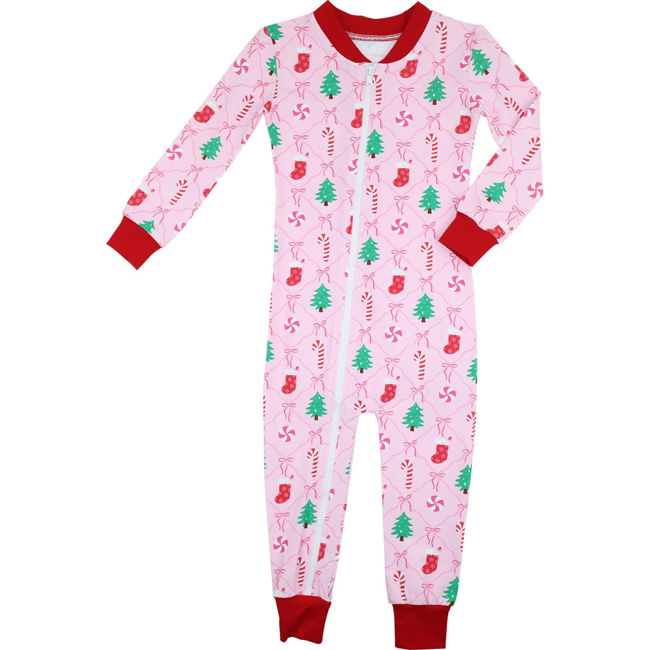 Pink Christmas Candy Knit Zipper Pajamas - Image 2